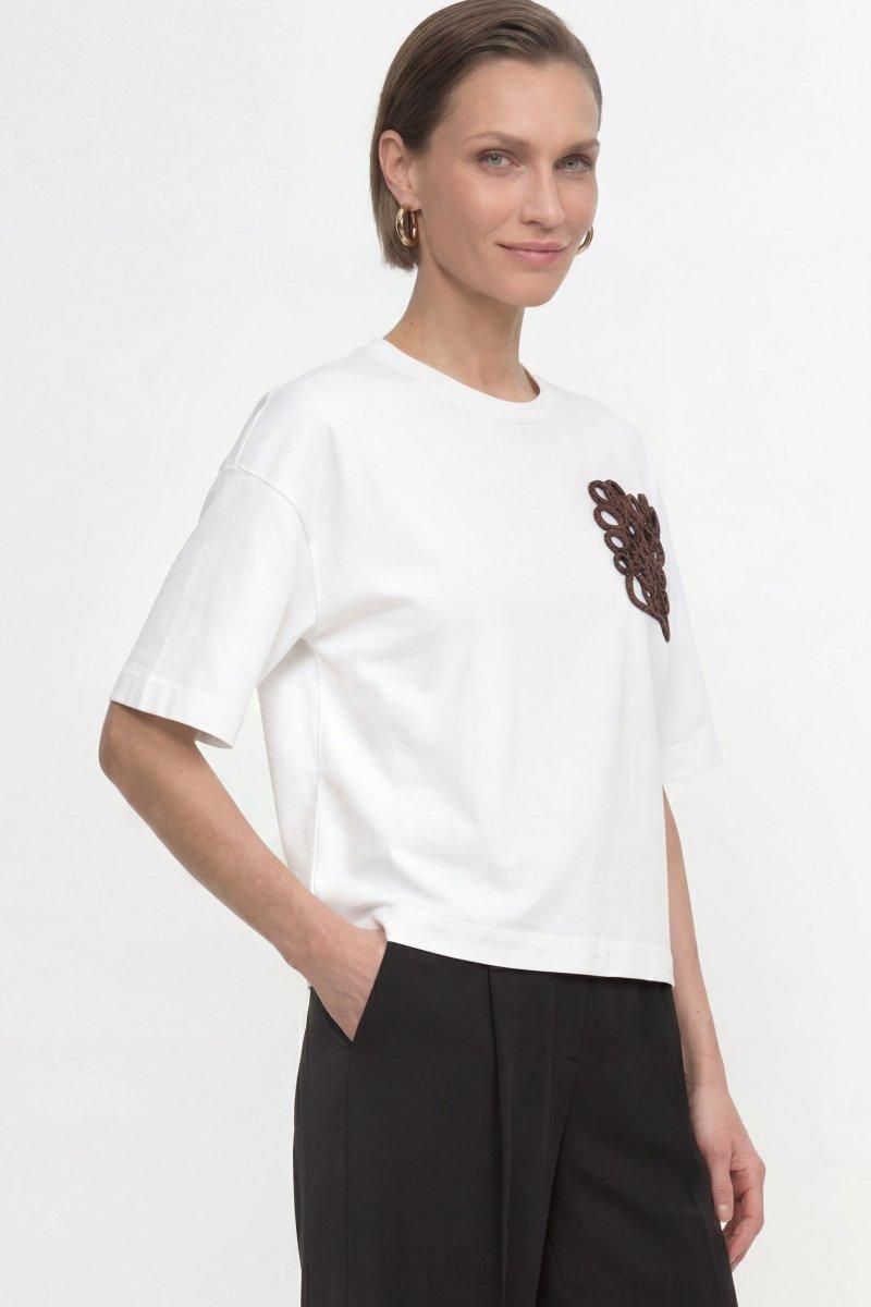 Cropped Baumwoll-T-Shirt mit 3D-Applikation-Rich & Royal