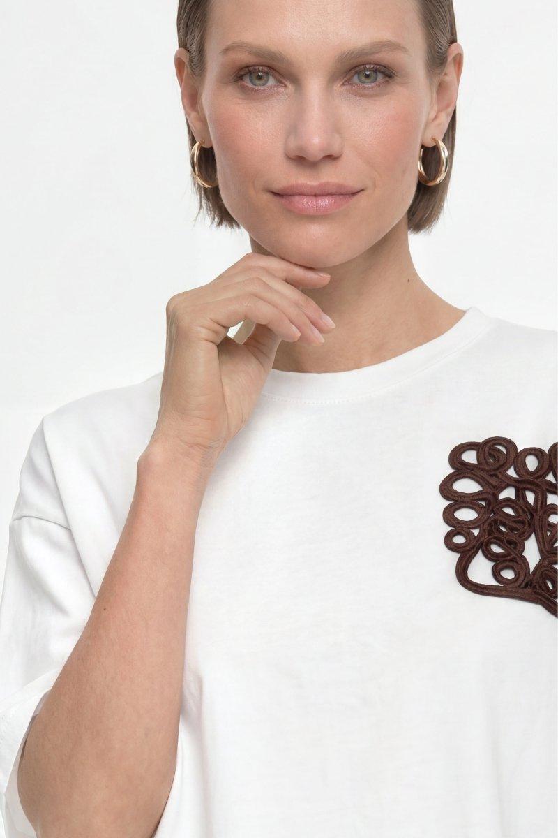 Cropped Baumwoll-T-Shirt mit 3D-Applikation-Rich & Royal