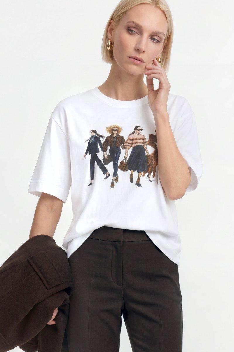 Weißes Baumwoll-T-Shirt mit Fashion-Print-Rich & Royal