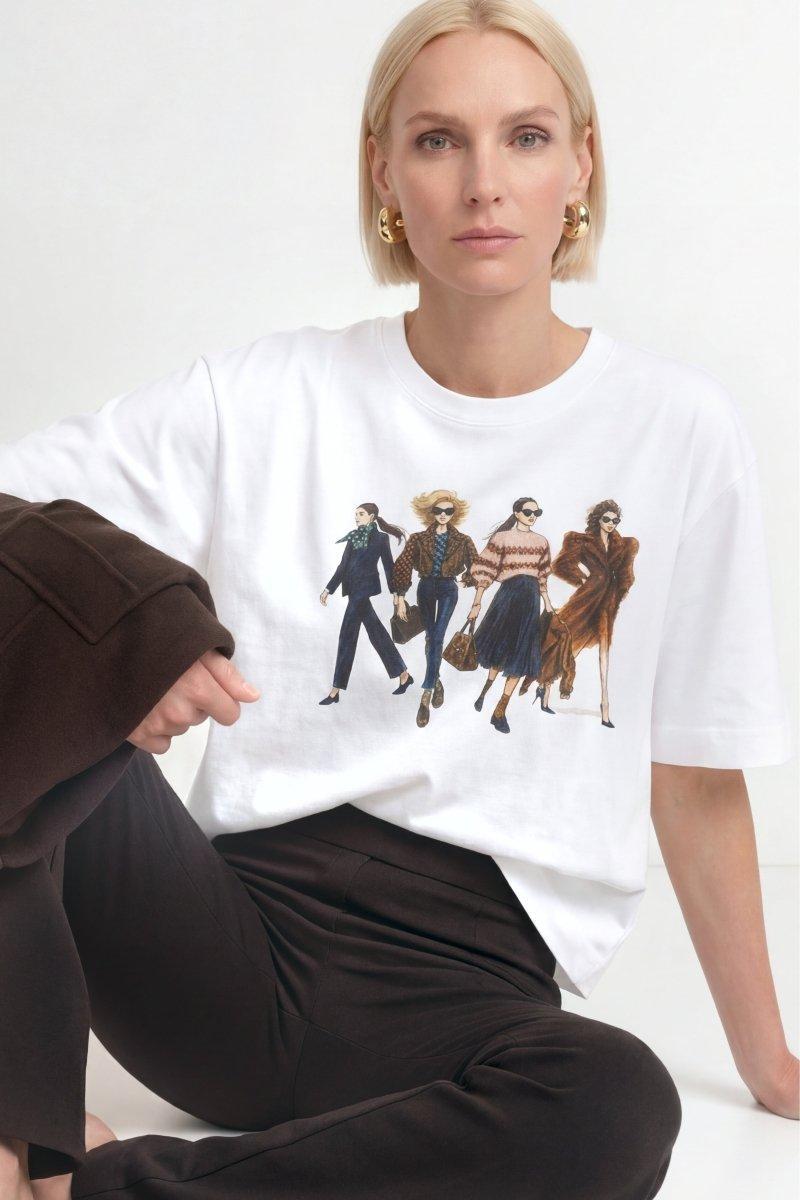 Weißes Baumwoll-T-Shirt mit Fashion-Print-Rich & Royal