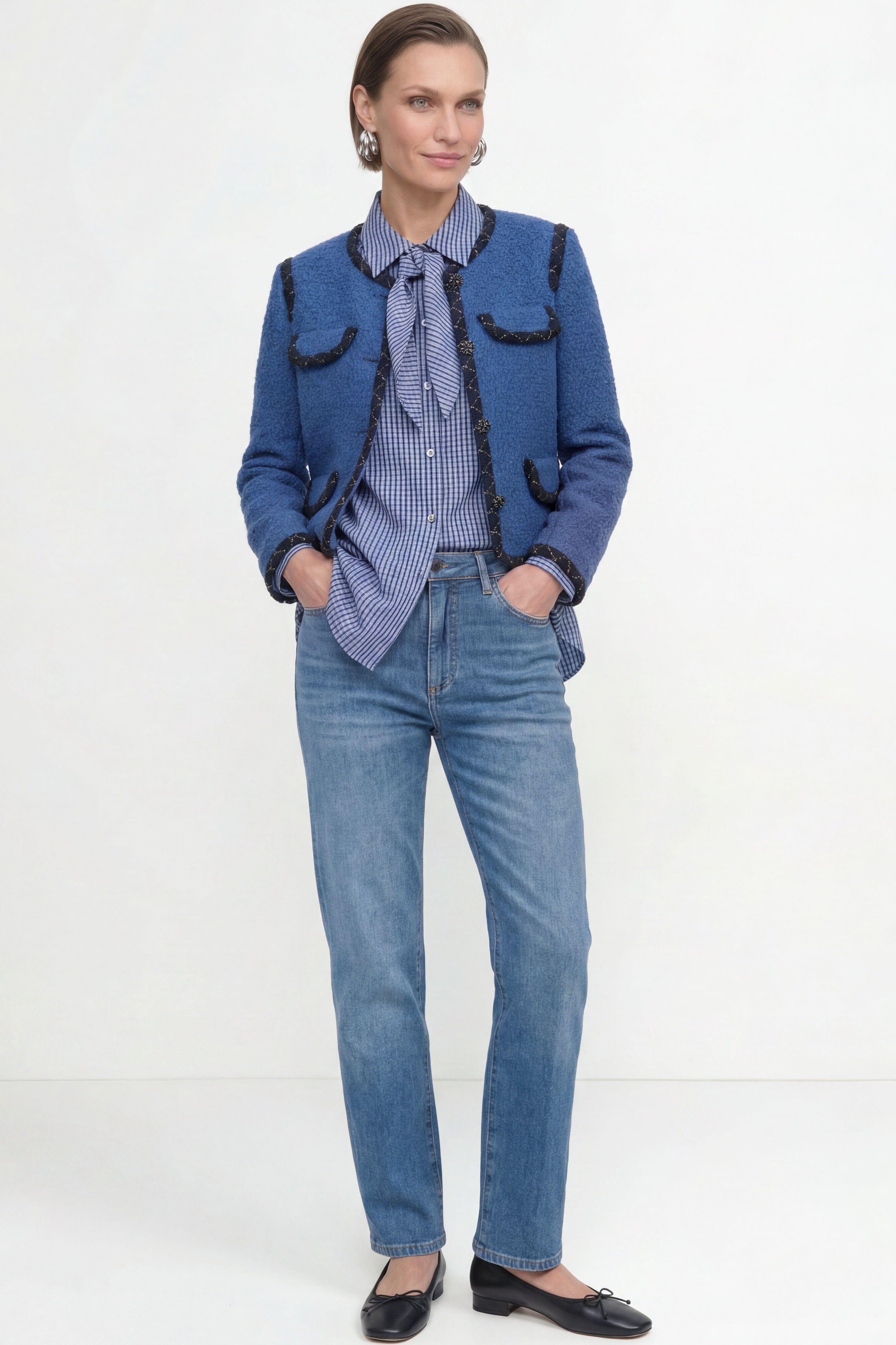 Bouclé-Blazer mit Zierborten-Rich & Royal