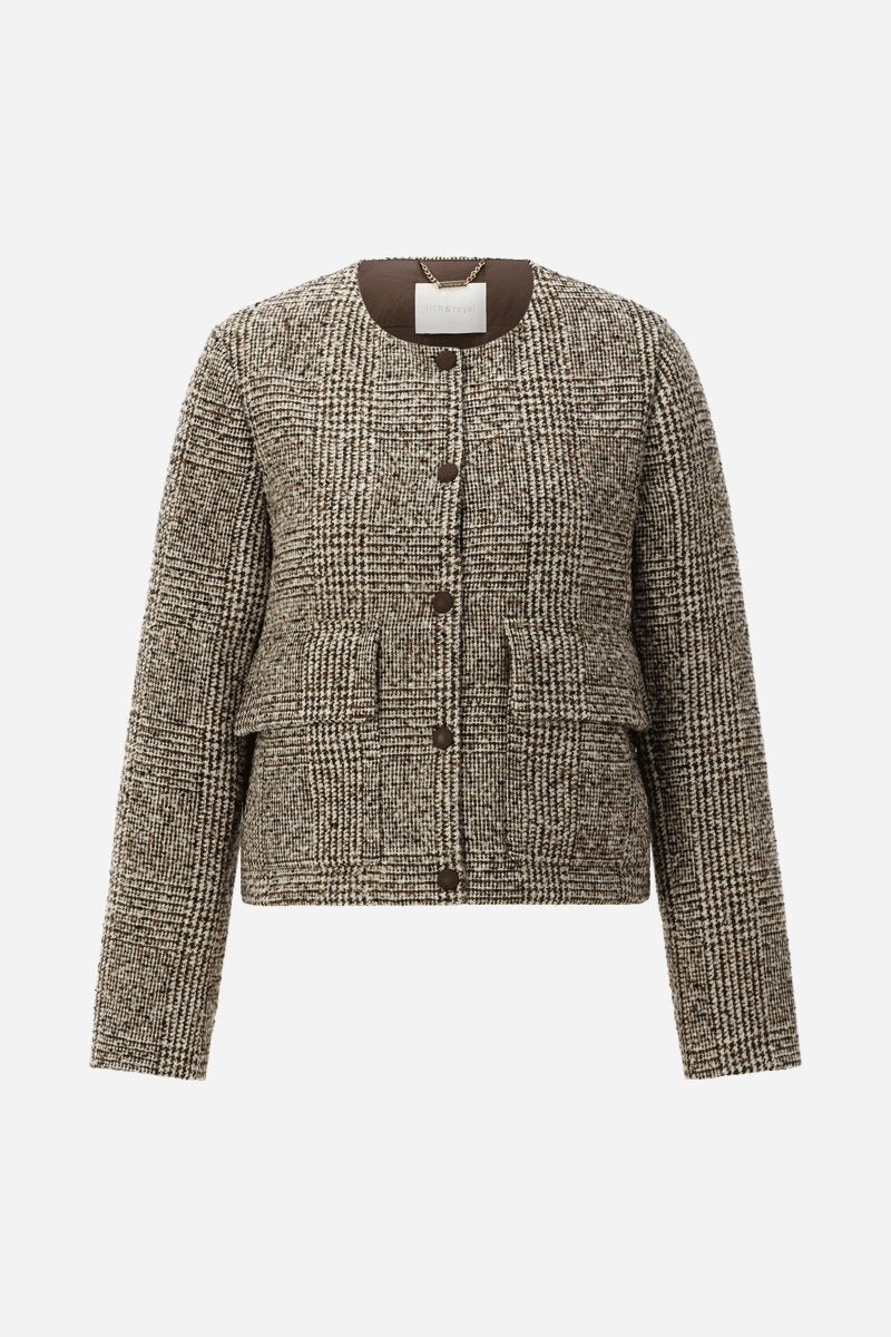 Bouclé-Jacke mit Karo-Muster aus Wollmix-Rich & Royal