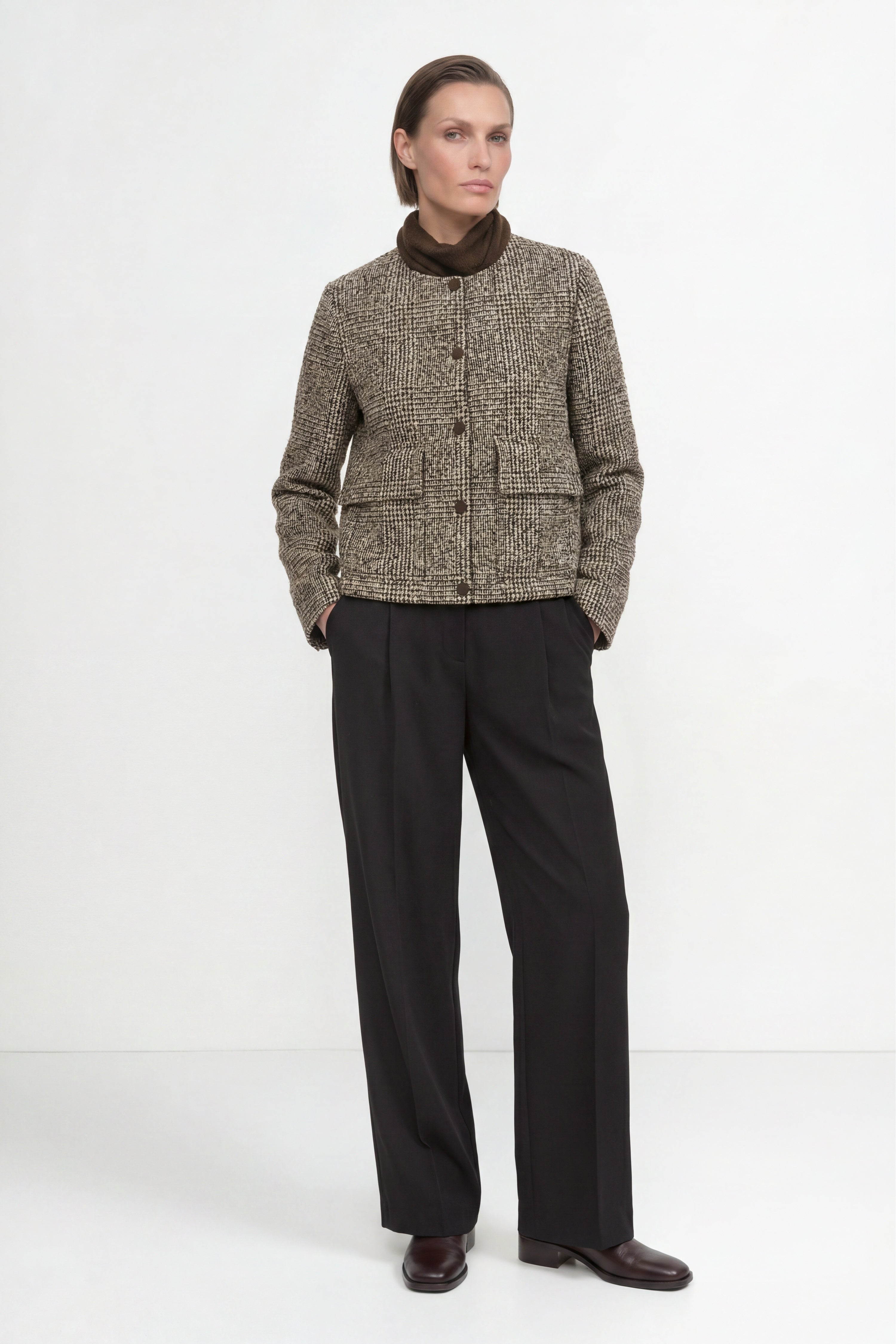 Bouclé-Jacke mit Karo-Muster aus Wollmix-Rich & Royal