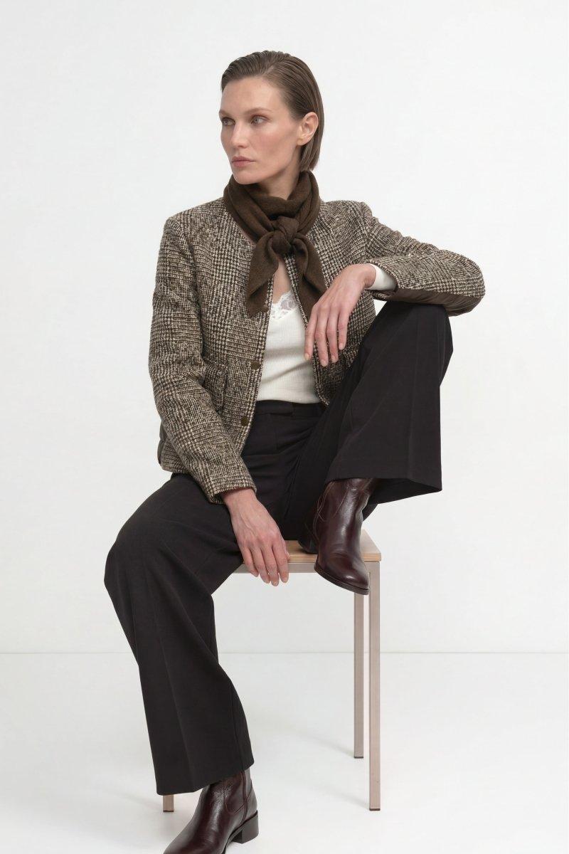 Bouclé-Jacke mit Karo-Muster aus Wollmix-Rich & Royal