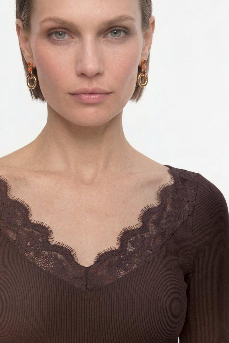 Baumwoll-Longsleeve mit Spitzenausschnitt-Rich & Royal