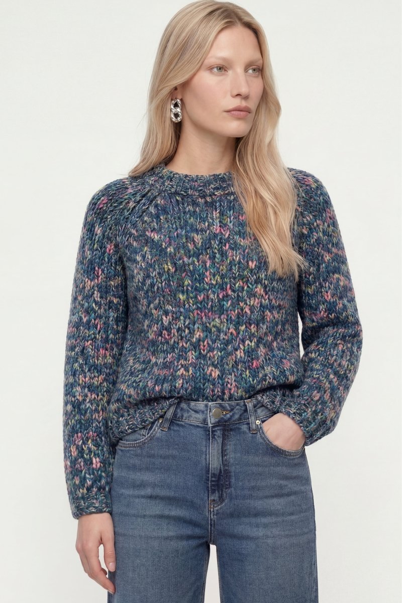 Grobstrick-Pullover in Melange-Optik-Rich & Royal