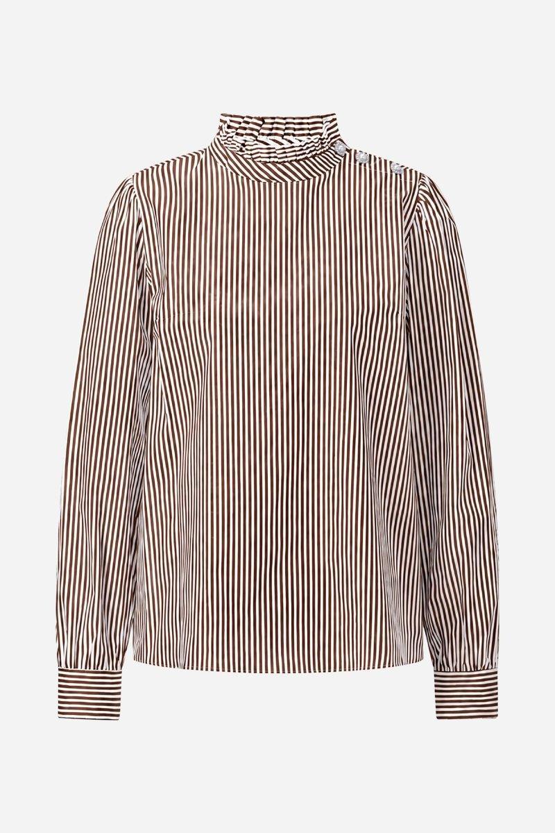 Gestreifte Rüschenbluse mit Stehkragen-Rich & Royal
