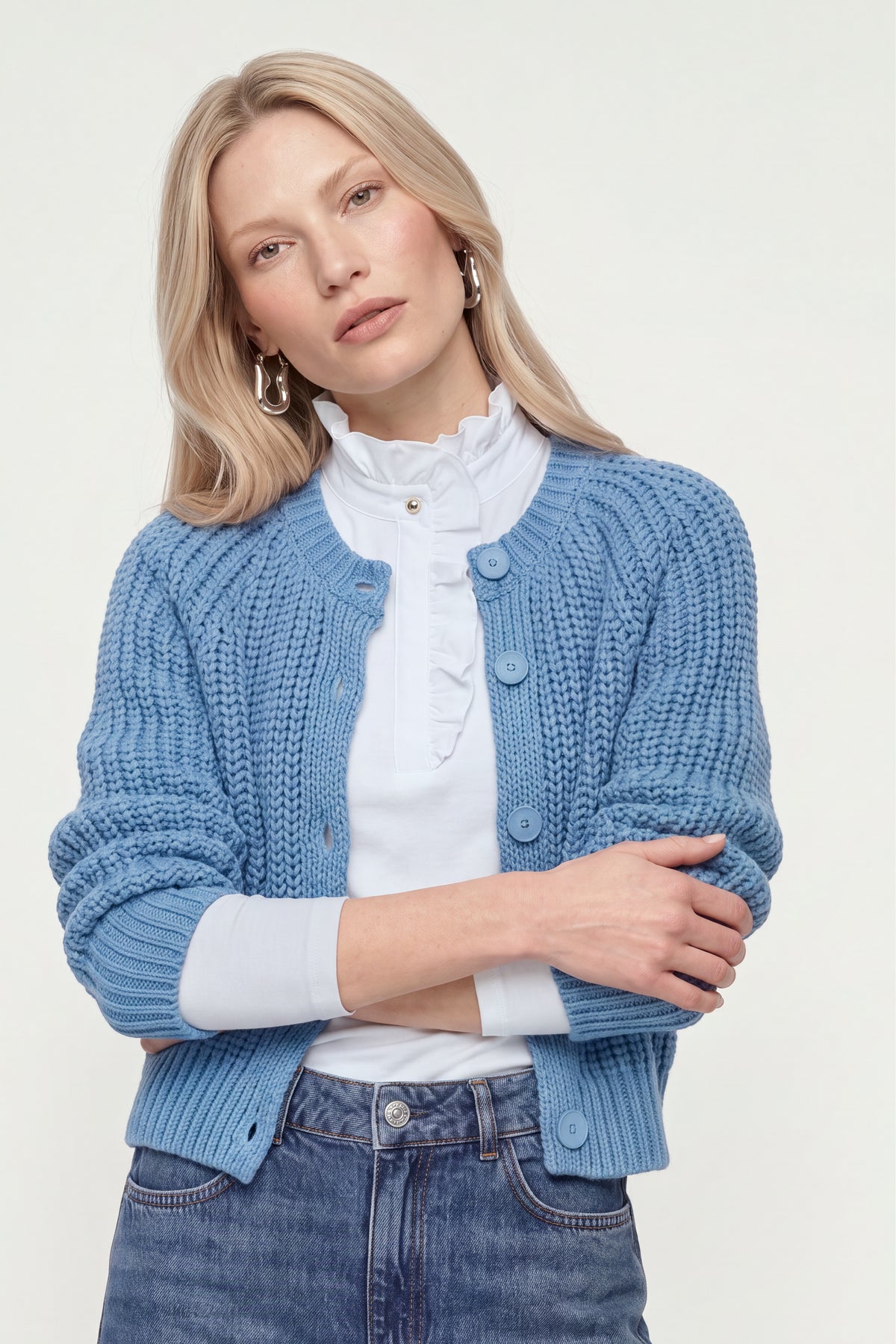 Cropped Cardigan mit Rippstruktur-Rich & Royal