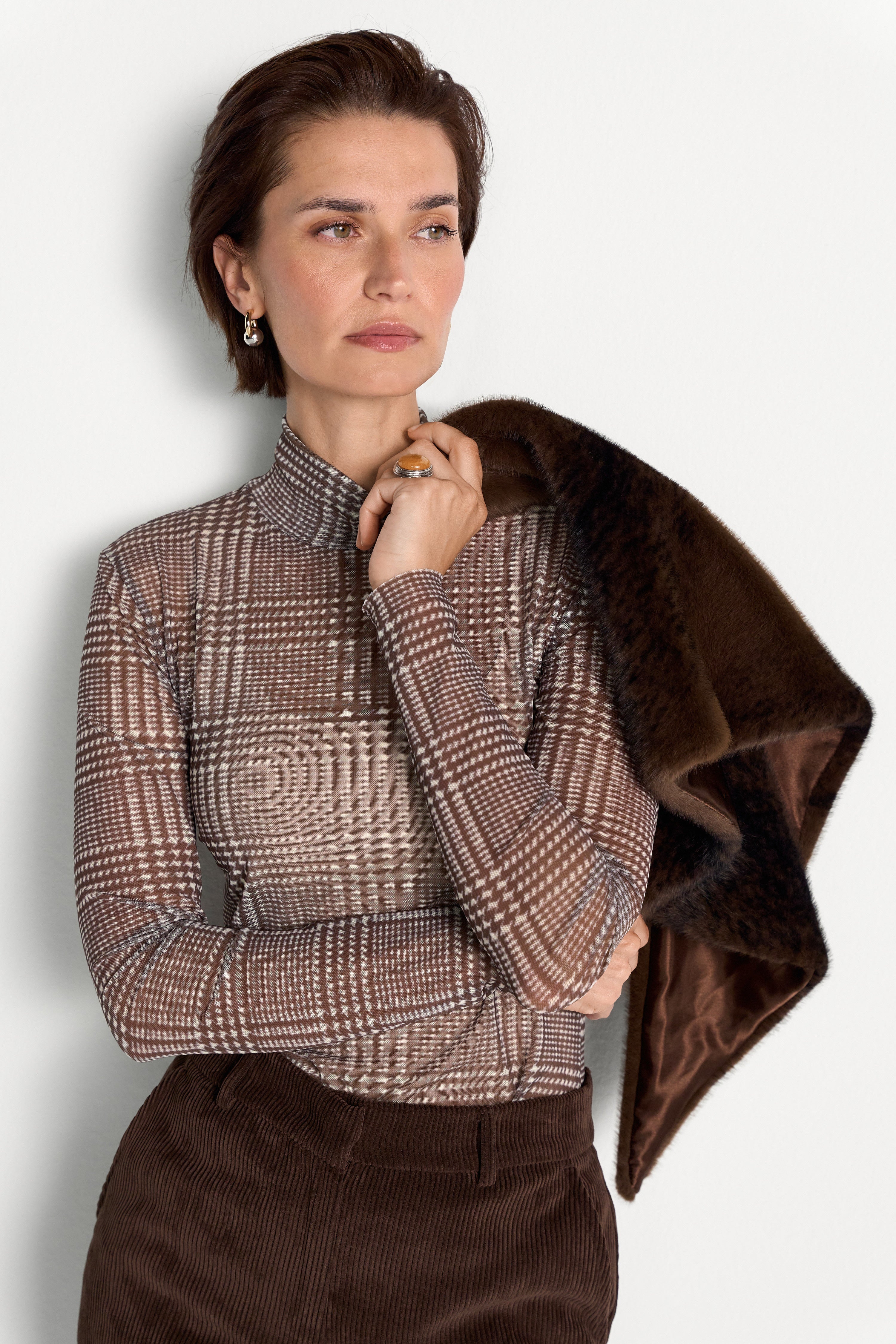 Rollkragen-Longsleeve mit Karo-Print-Rich & Royal
