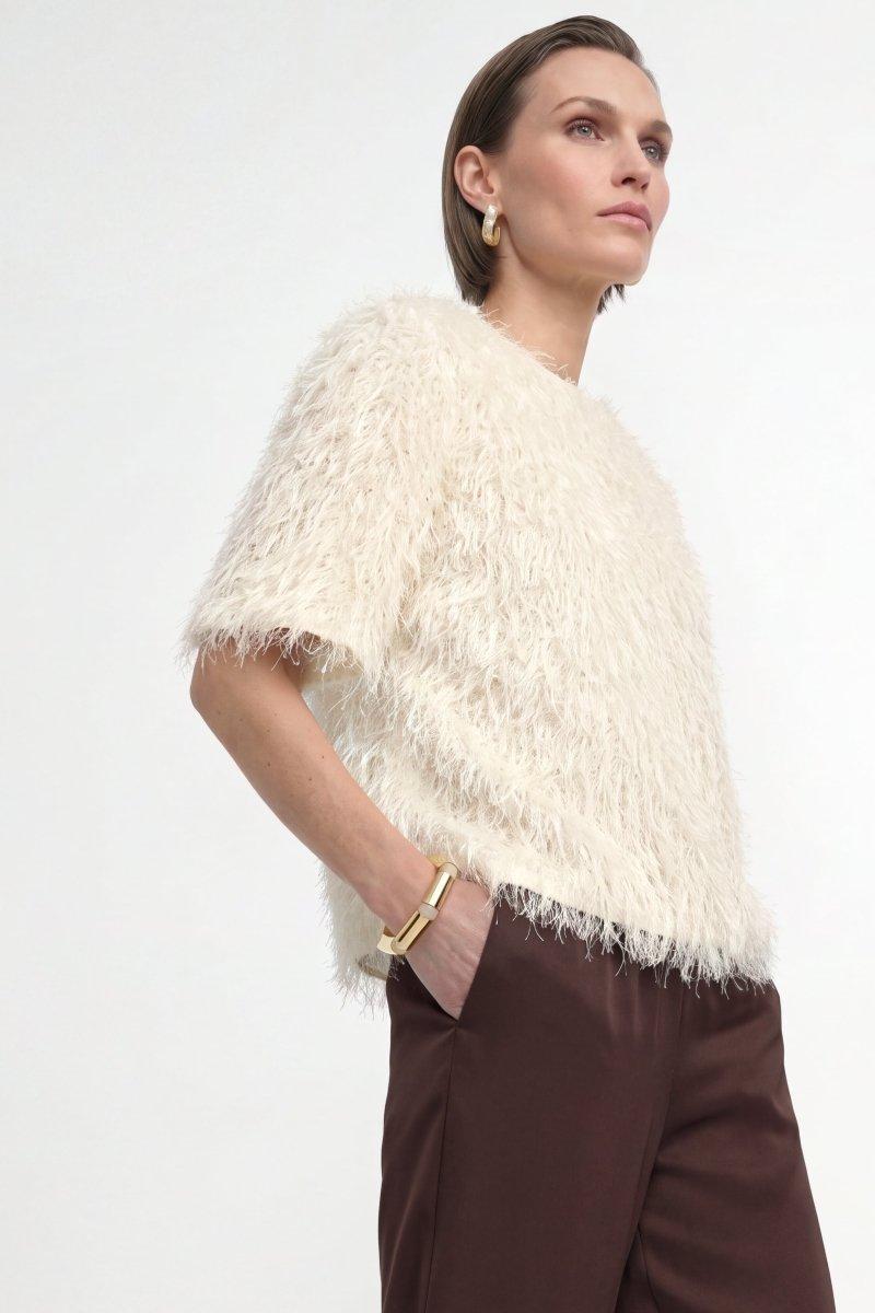 Kurzarmbluse mit Shaggy-Struktur-Rich & Royal