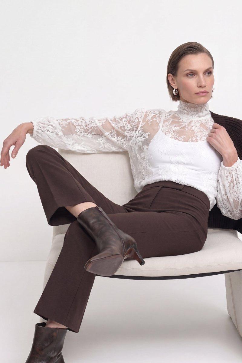 Transparente Spitzenbluse mit Stehkragen-Rich & Royal
