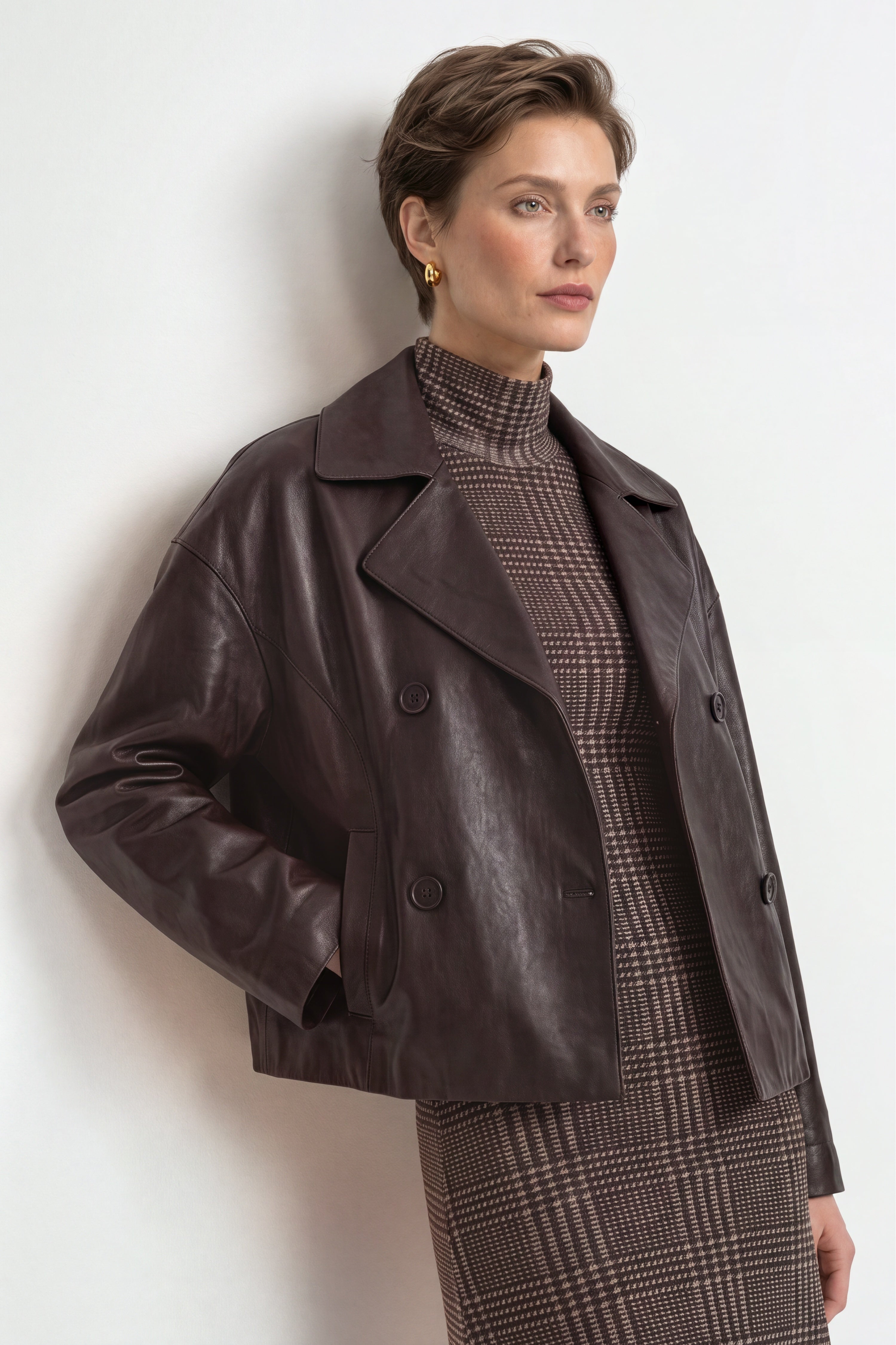 Kurze Lederjacke im Doppelreiher-Stil-Rich & Royal