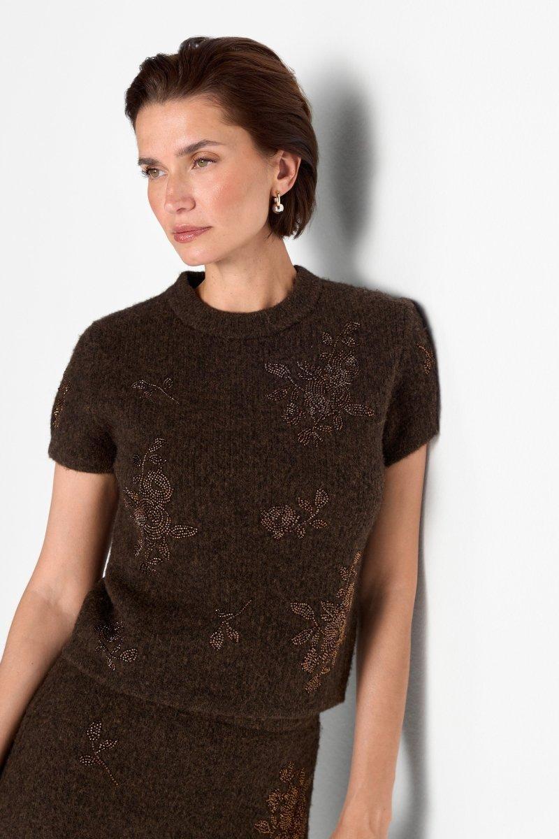 Kurzarm-Strickpullover mit Perlenstickerei-Rich & Royal