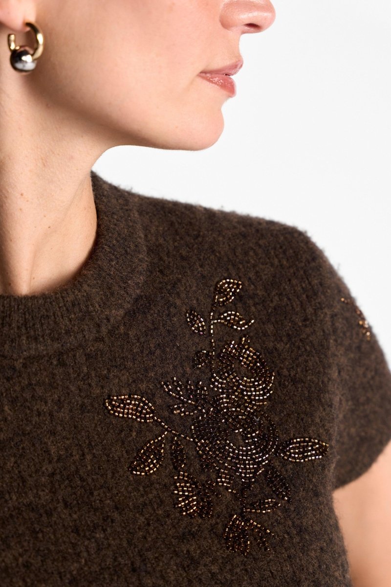 Kurzarm-Strickpullover mit Perlenstickerei-Rich & Royal
