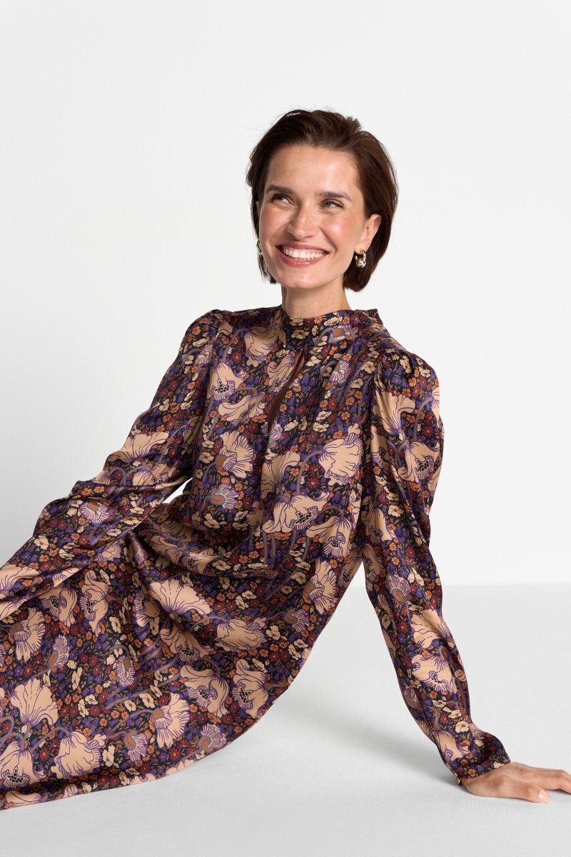 Kleid mit Blumenprint und Stehkragen-Rich & Royal