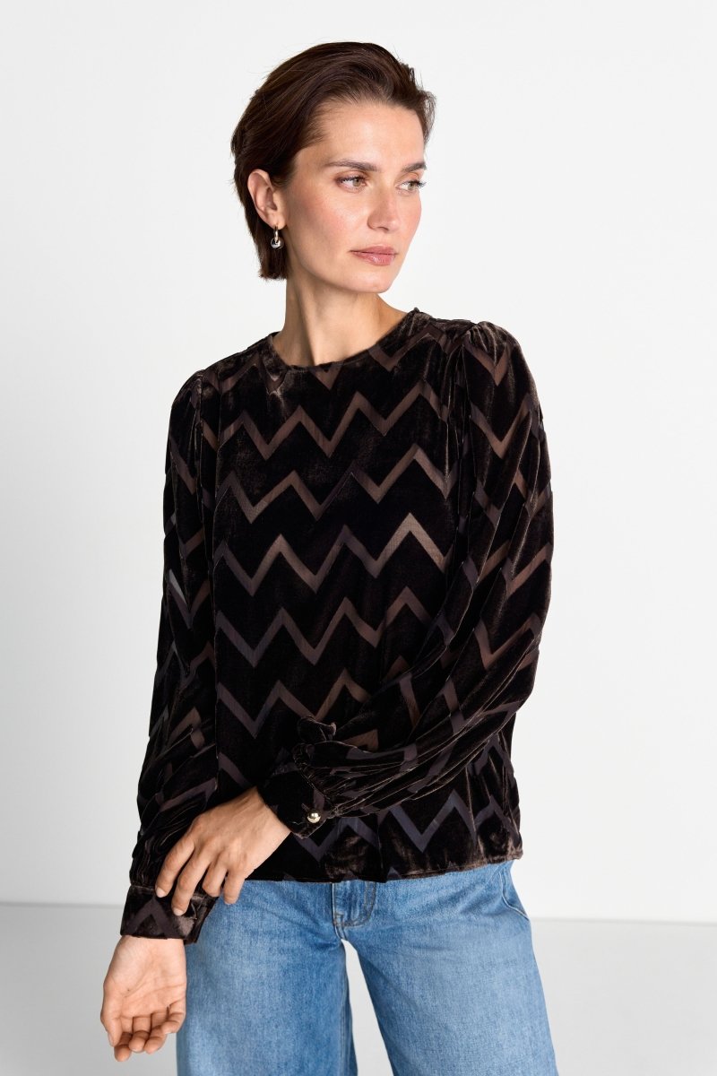 Samtbluse mit Zickzack-Muster-Rich & Royal