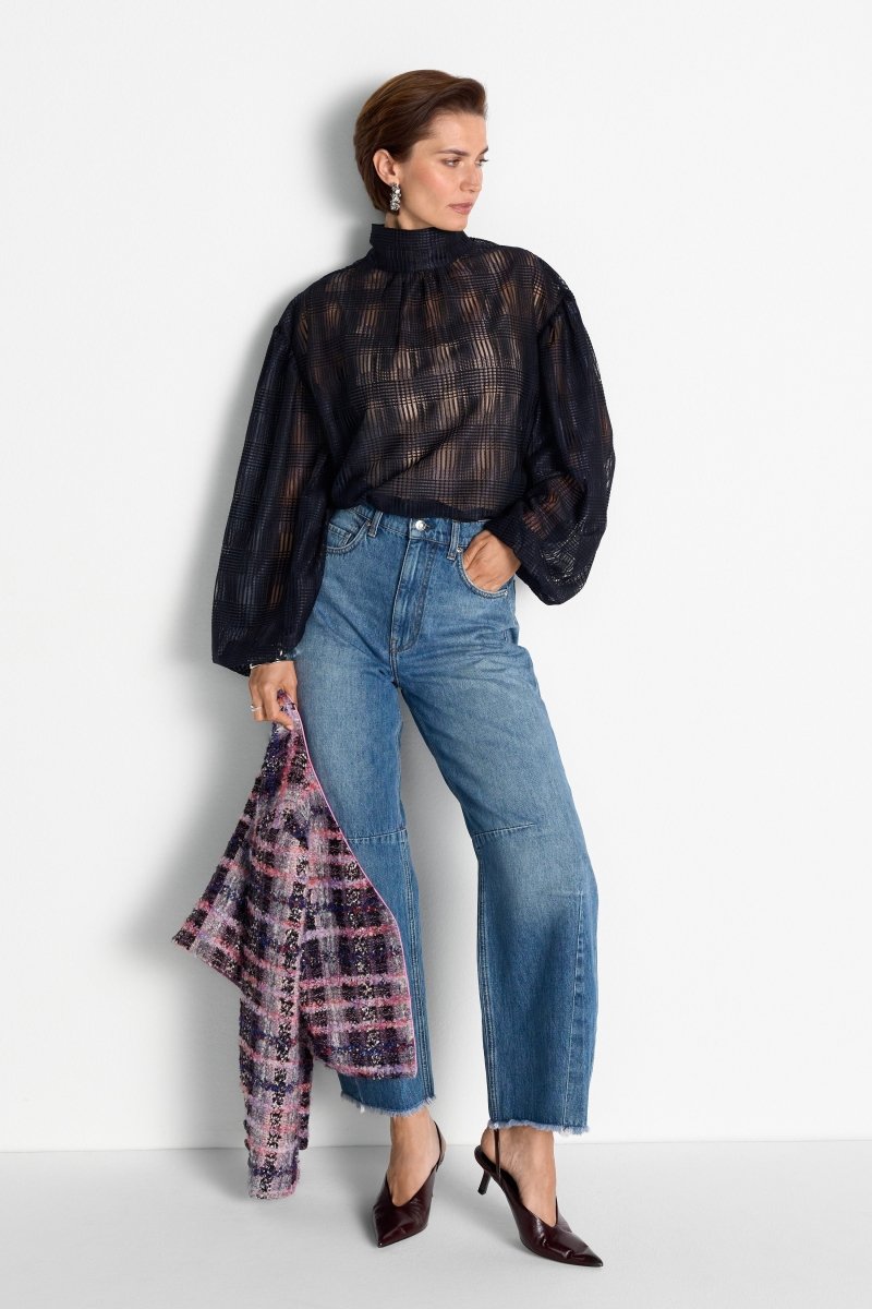 Transparente Karobluse mit Stehkragen-Rich & Royal