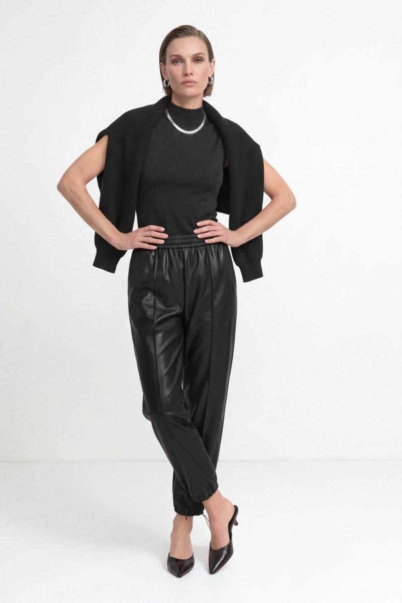 Schwarze Jogger-Hose in Lederoptik-Rich & Royal