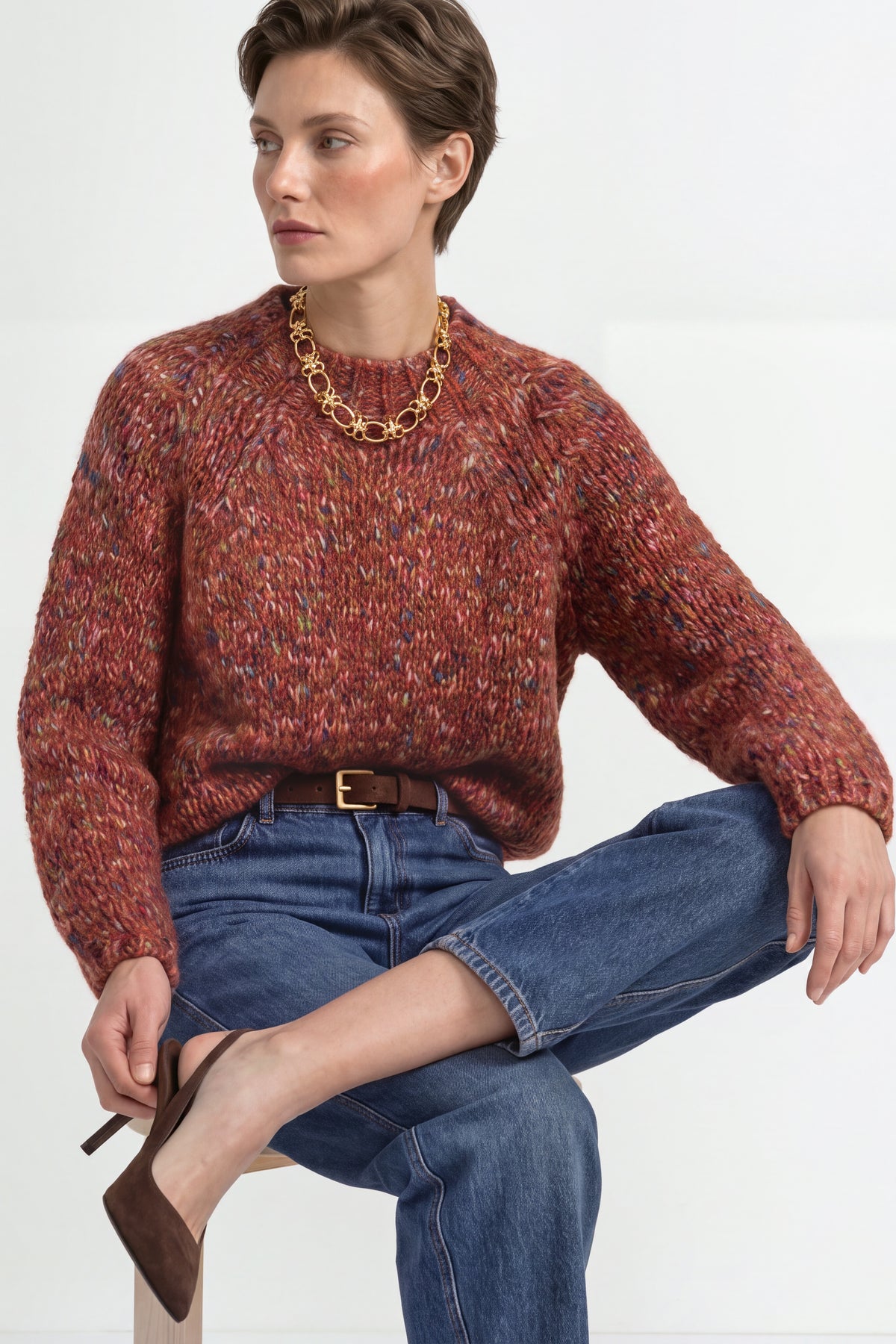 Grobstrickpullover mit Mouliné-Effekt
