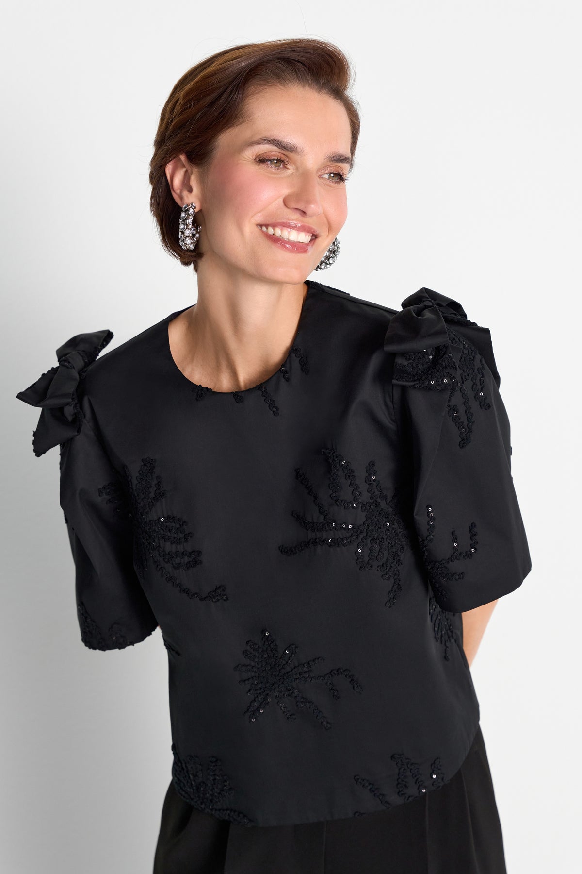Baumwollbluse mit Paillettenstickerei-Rich & Royal