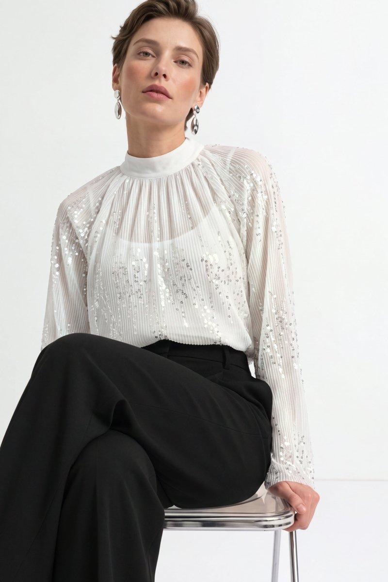 Plisseebluse mit Pailletten-Rich & Royal