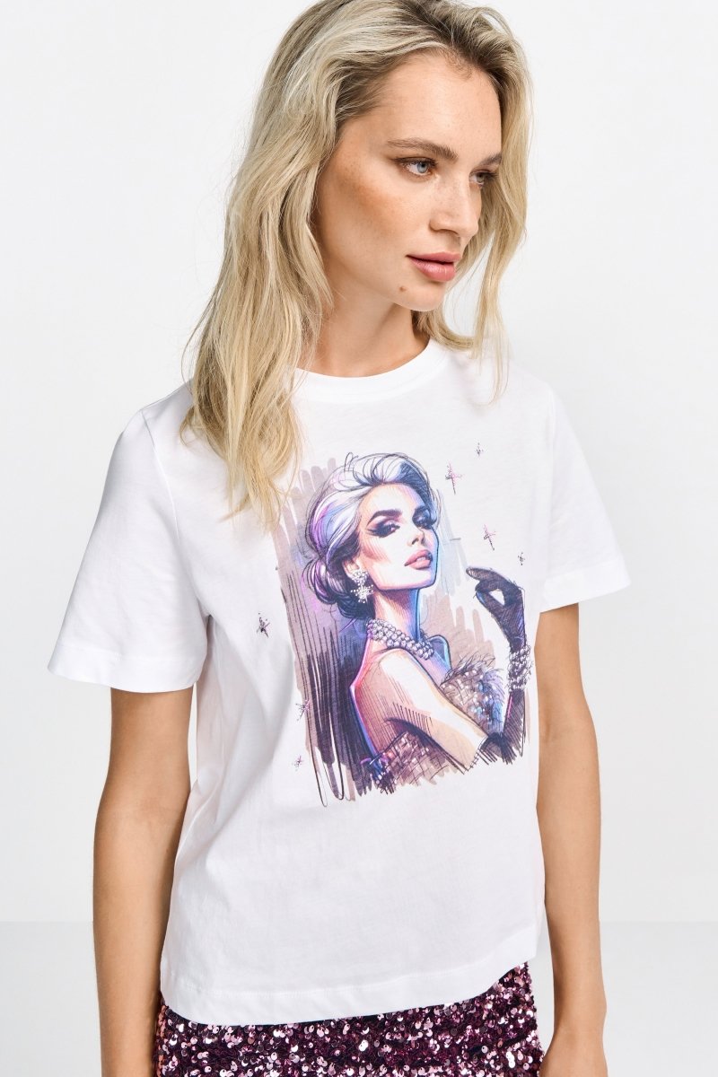 T-Shirt mit Print und Strass-Details-Rich & Royal