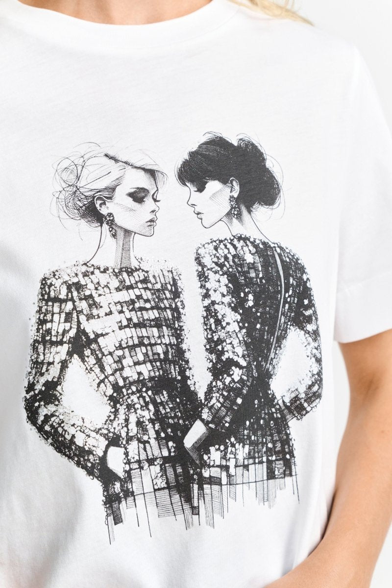 Weißes T-Shirt mit Fashion-Print-Rich & Royal