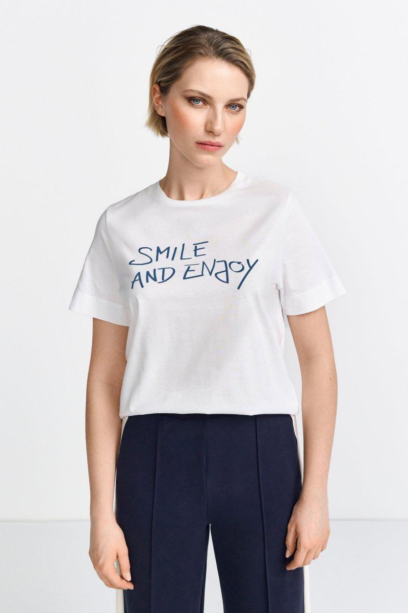 T-Shirt mit dunkelblauem Slogan-Rich & Royal