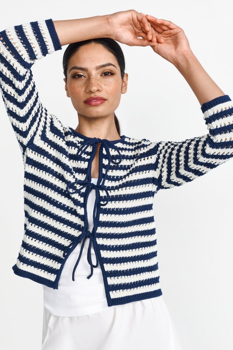 Gestreifter Strickcardigan mit Schleifen-Rich & Royal