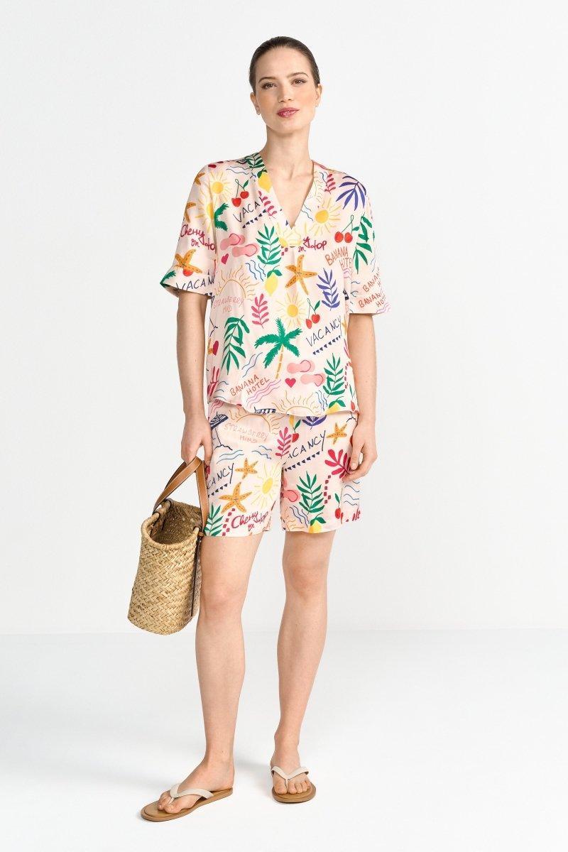 Kurzarmbluse mit buntem Print-Rich & Royal