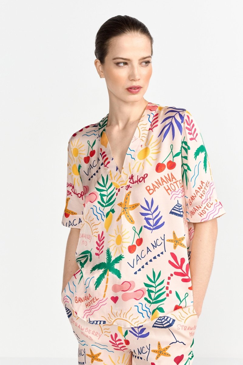 Kurzarmbluse mit buntem Print-Rich & Royal