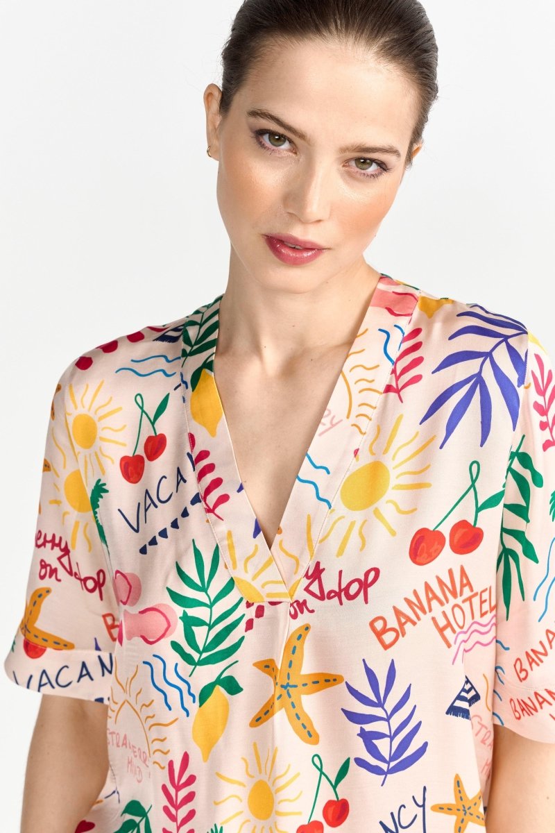 Kurzarmbluse mit buntem Print-Rich & Royal