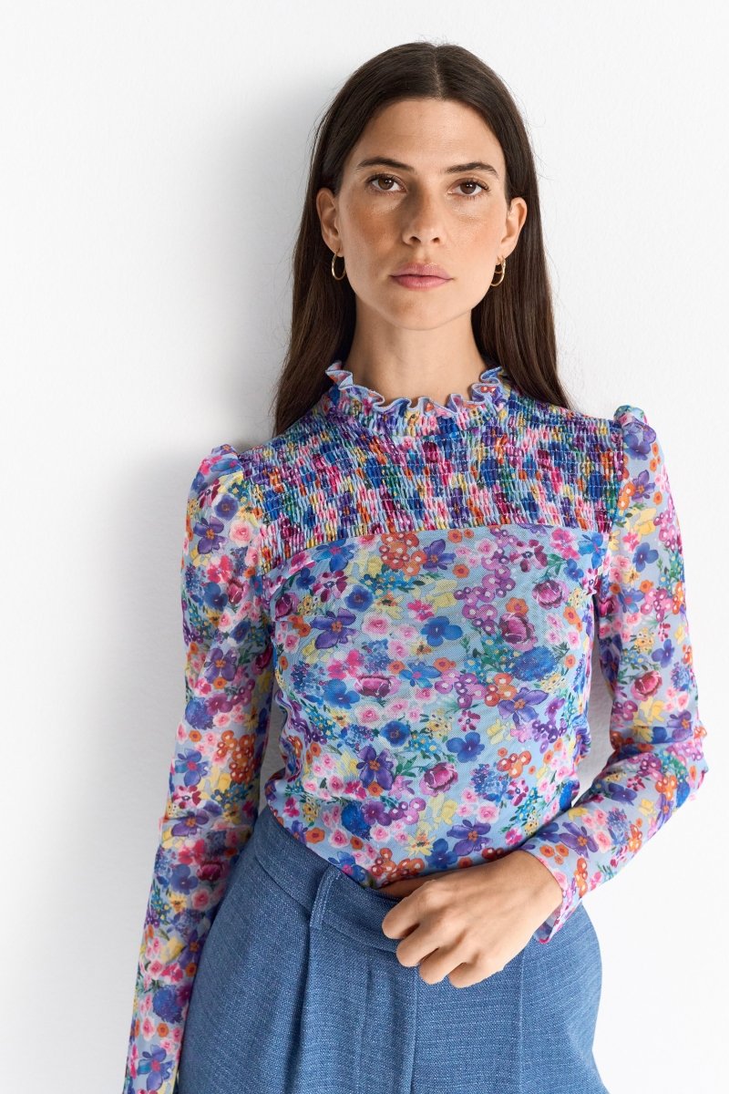 Mesh-Shirt mit Blumenprint-Rich & Royal