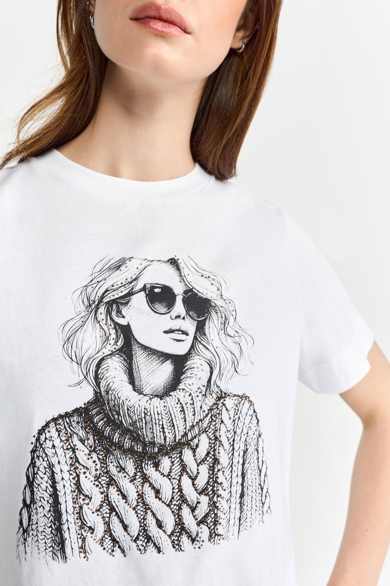 Weißes T-Shirt mit Print-Rich & Royal