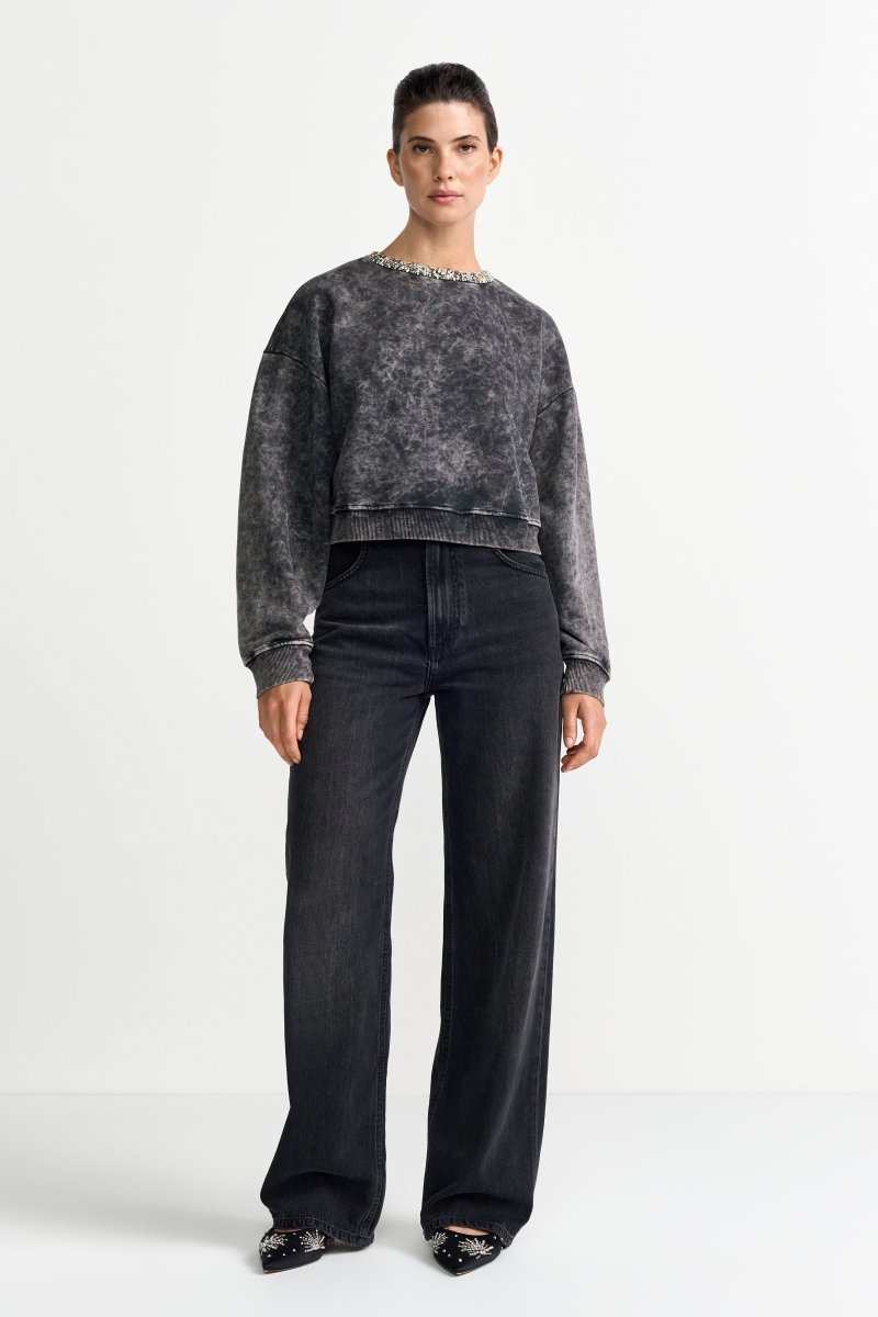 Sweatshirt mit Kristallkragen-Rich & Royal