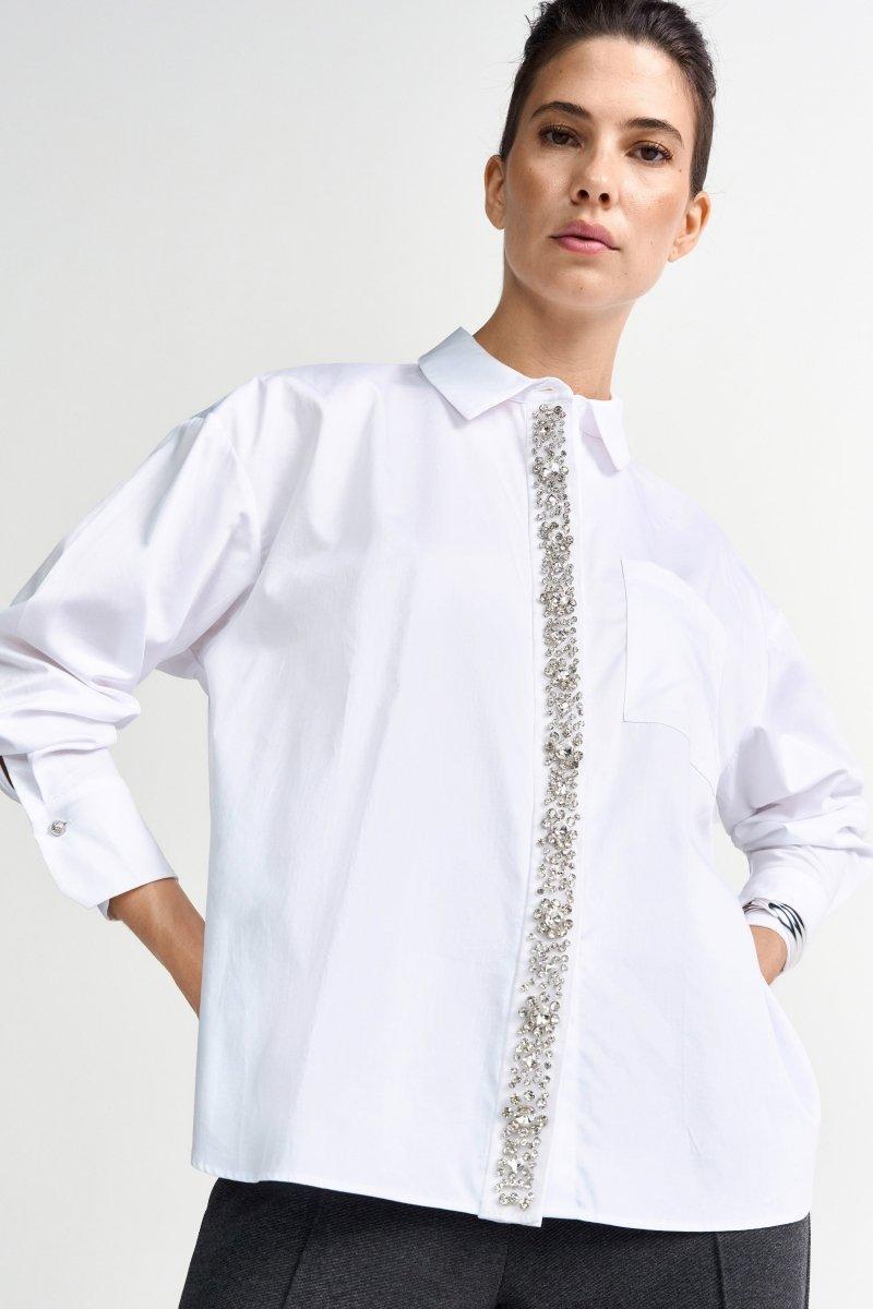 Weiße Bluse mit Strassknopfleiste-Rich & Royal