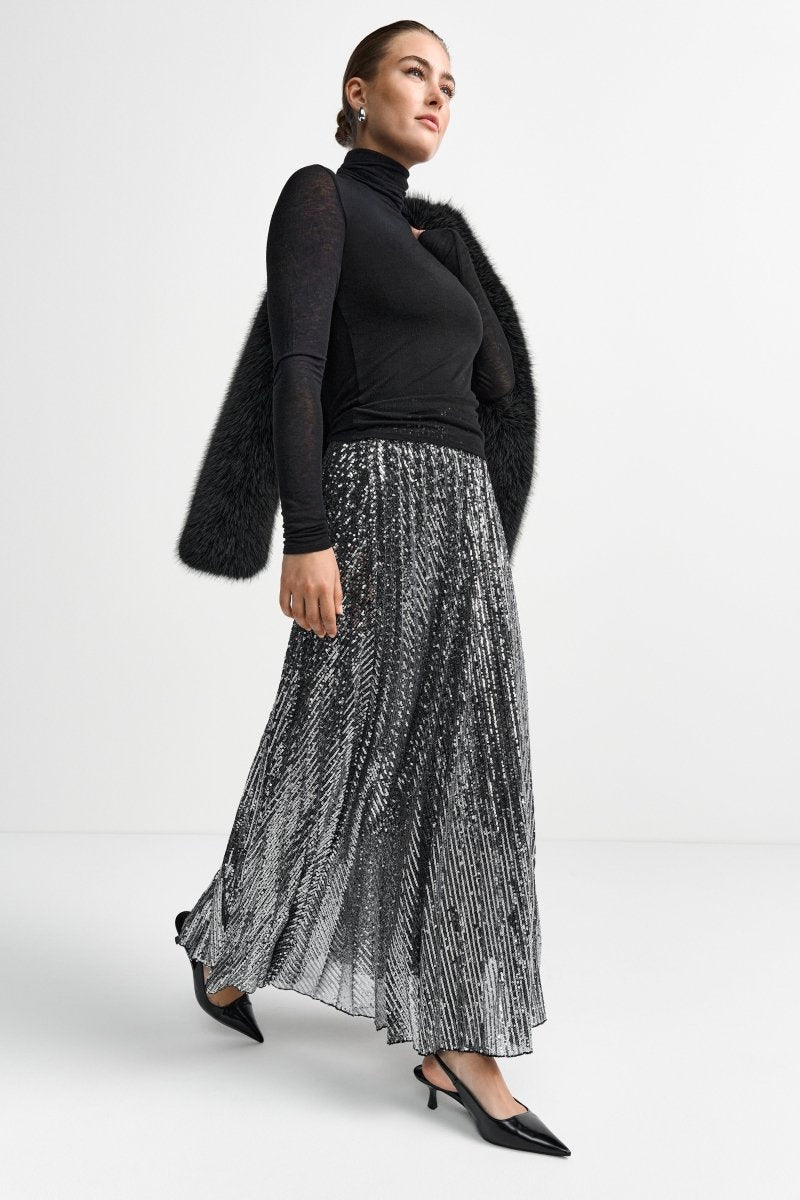 Silberner Pailletten-Midirock-Rich & Royal