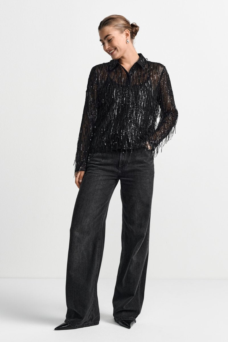 Glitzer-Bluse mit Hemdkragen-Rich & Royal