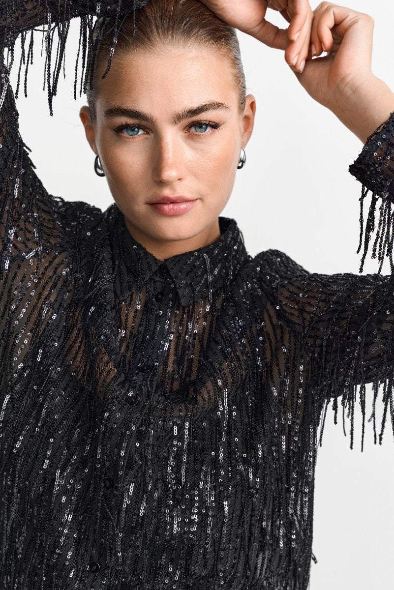 Glitzer-Bluse mit Hemdkragen-Rich & Royal