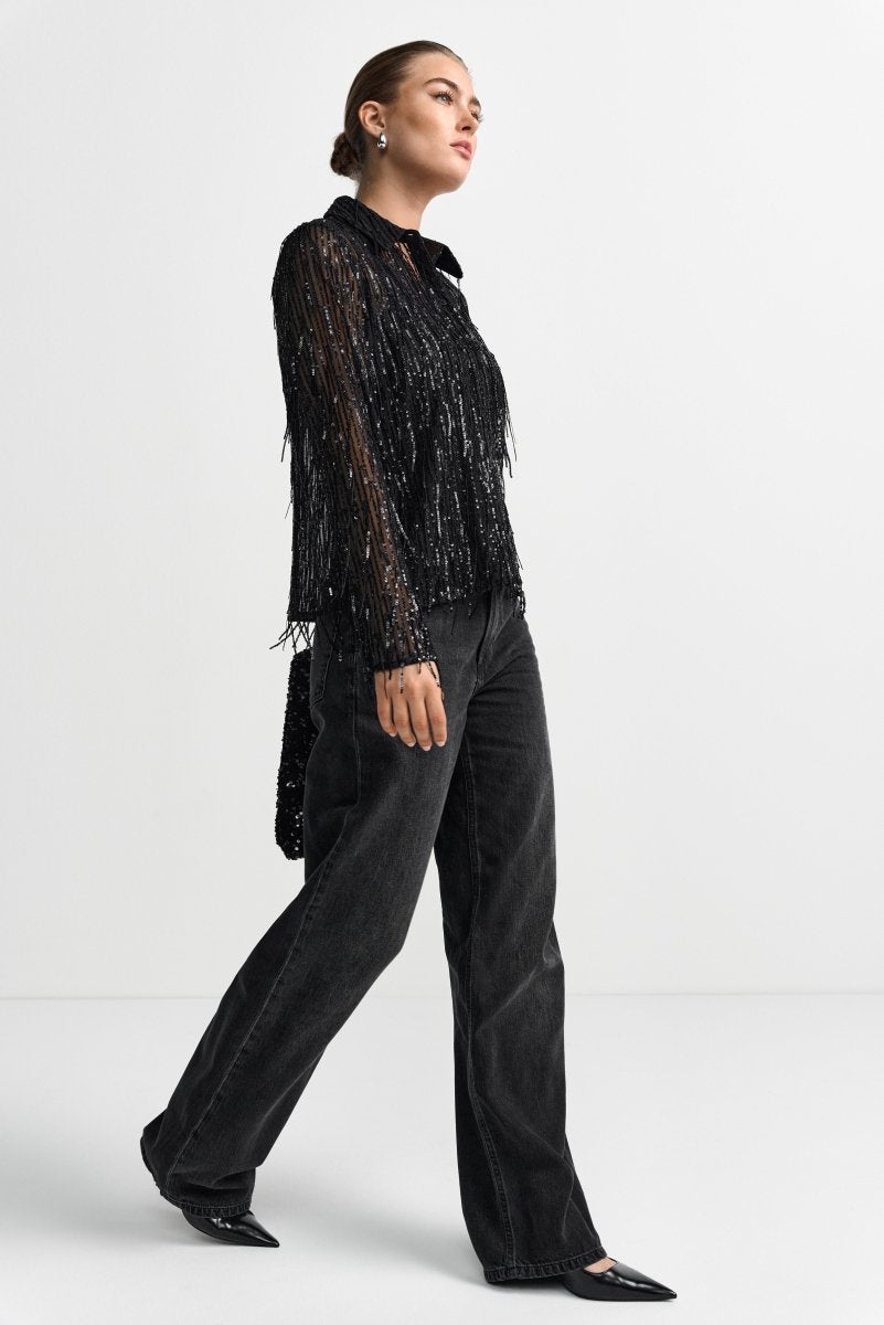 Glitzer-Bluse mit Hemdkragen-Rich & Royal