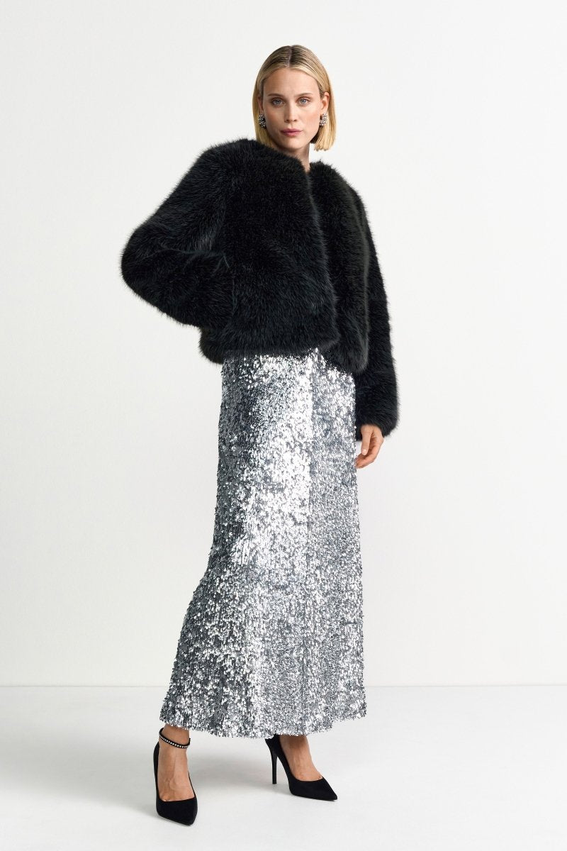 Schwarze Faux-Fur-Jacke-Rich & Royal