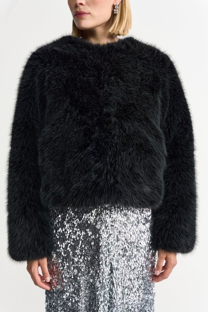 Schwarze Faux-Fur-Jacke-Rich & Royal