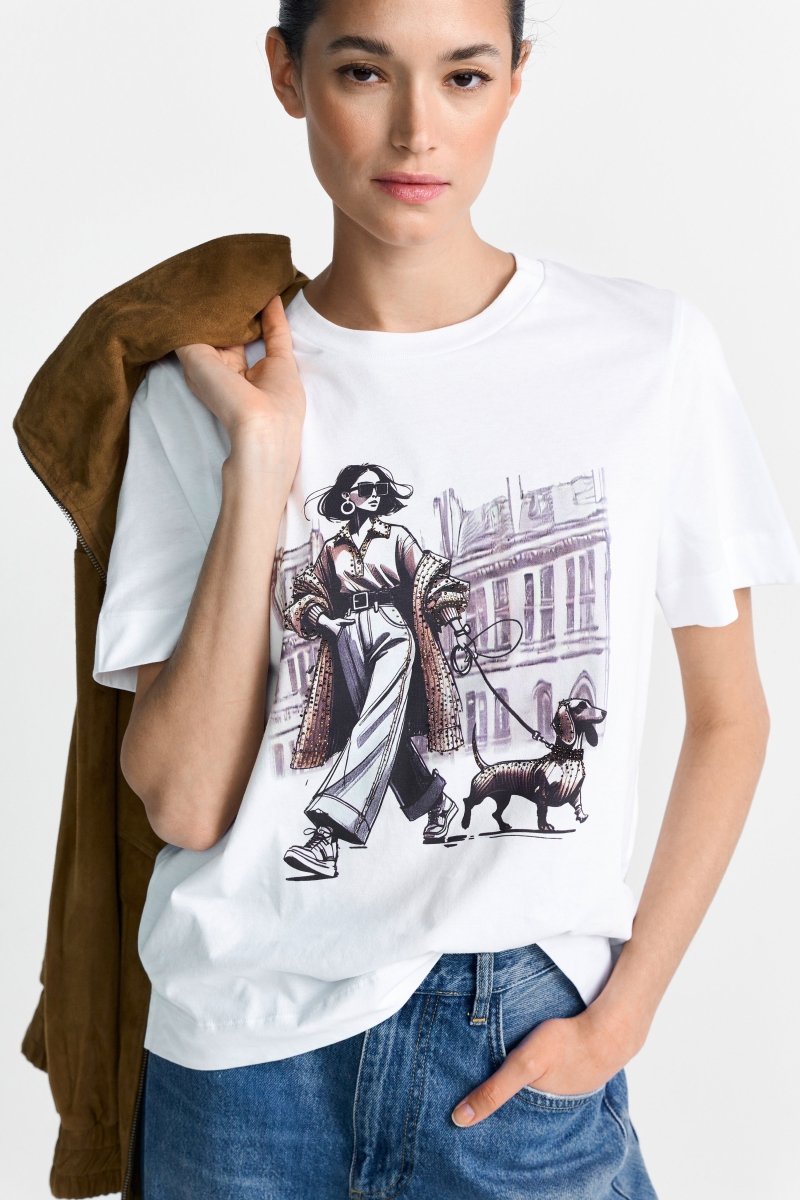 Weißes T-Shirt mit Fashion-Print-Rich & Royal