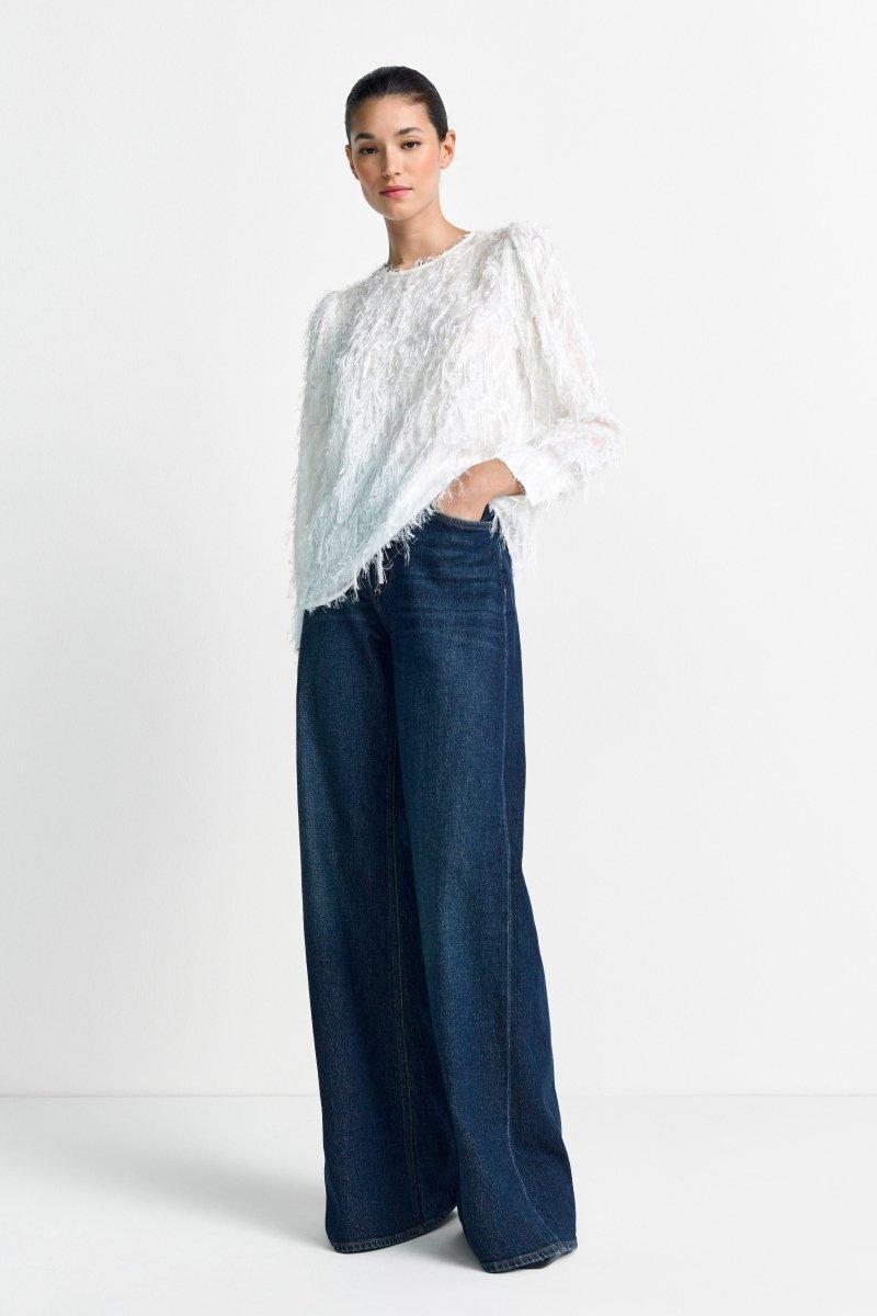Weiße Chiffonbluse mit Fransen-Rich & Royal