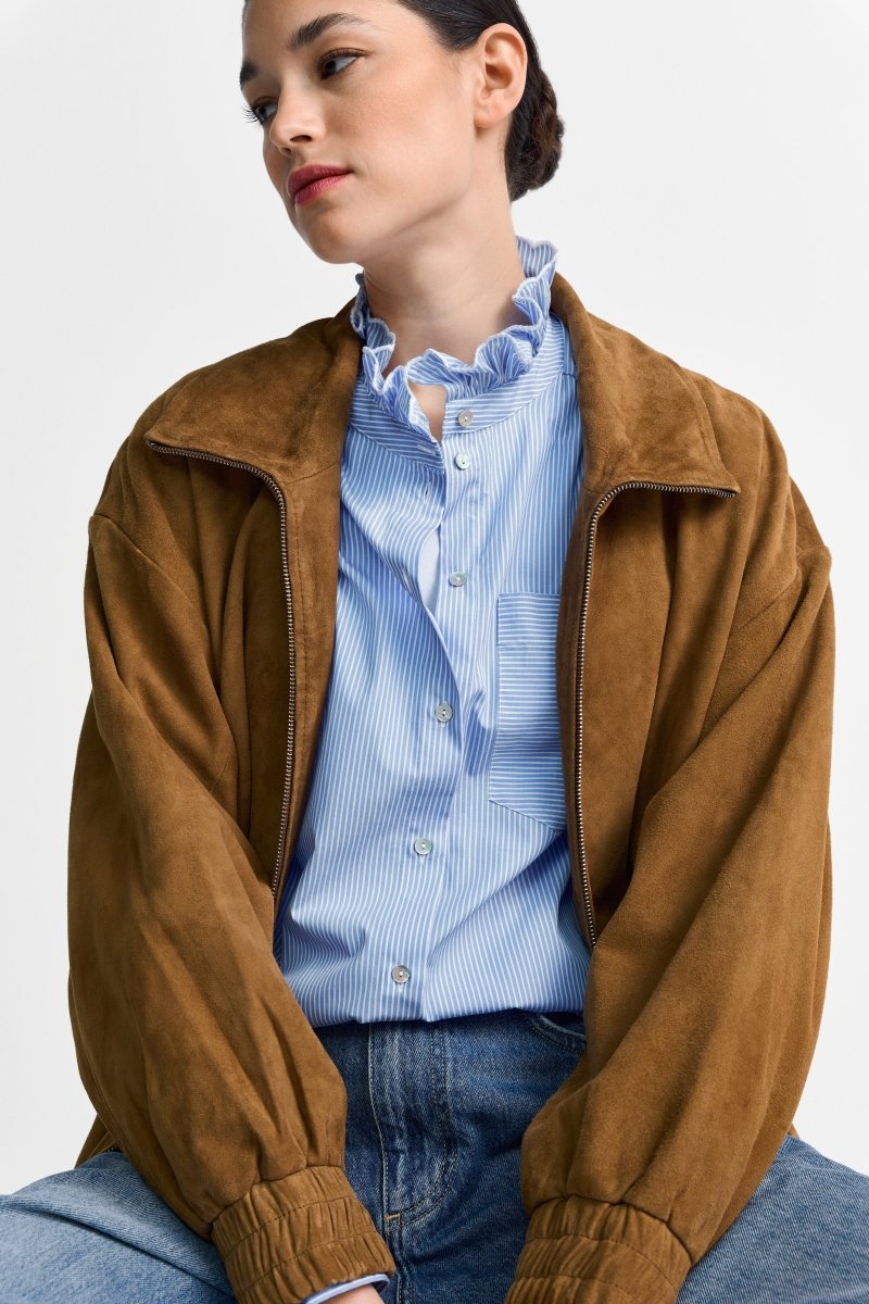 Nadelstreifenbluse mit Rüschenkragen-Rich & Royal