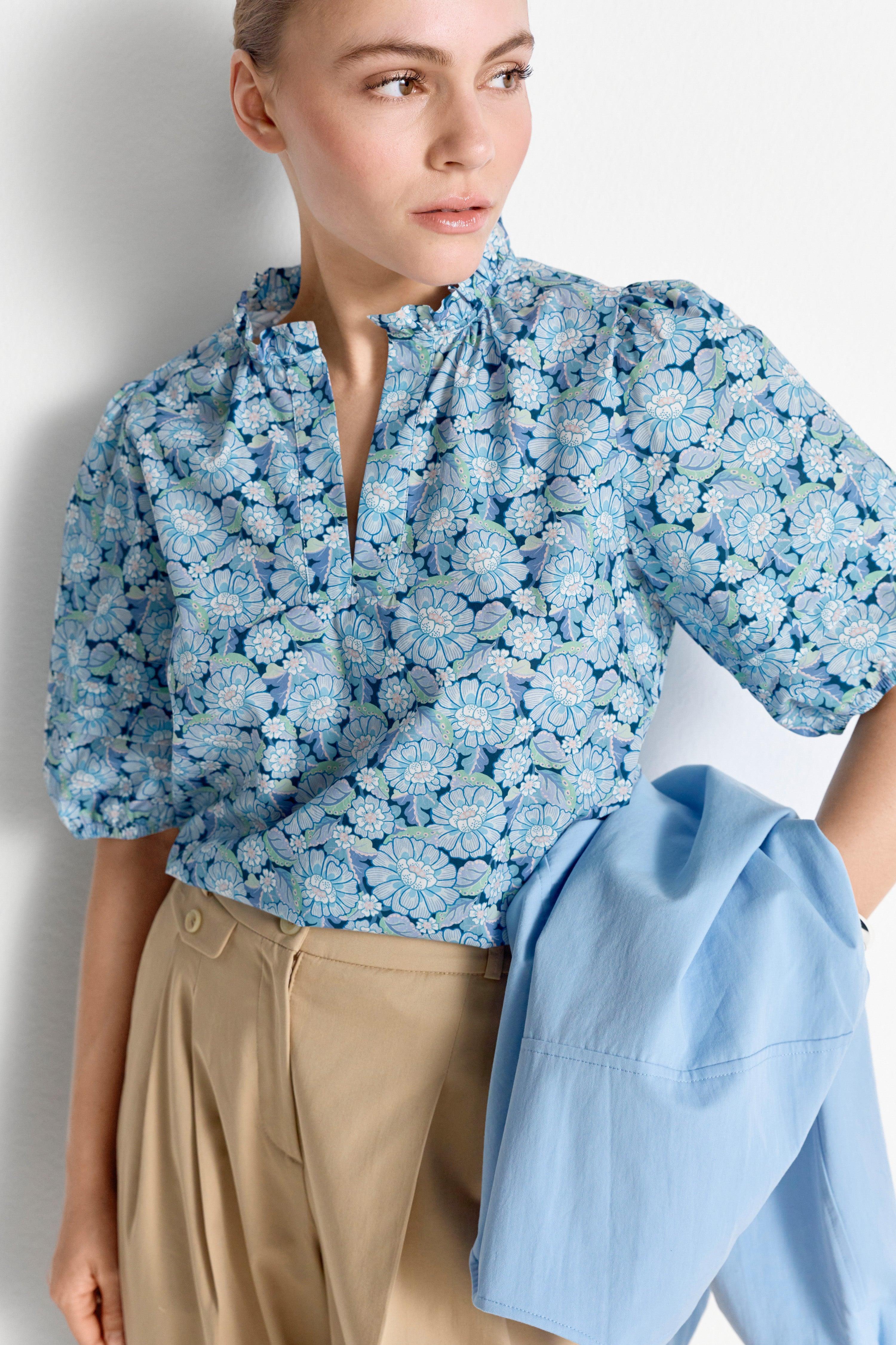 Bluse mit Rüschenkragen - Made with Liberty Fabric-Rich & Royal