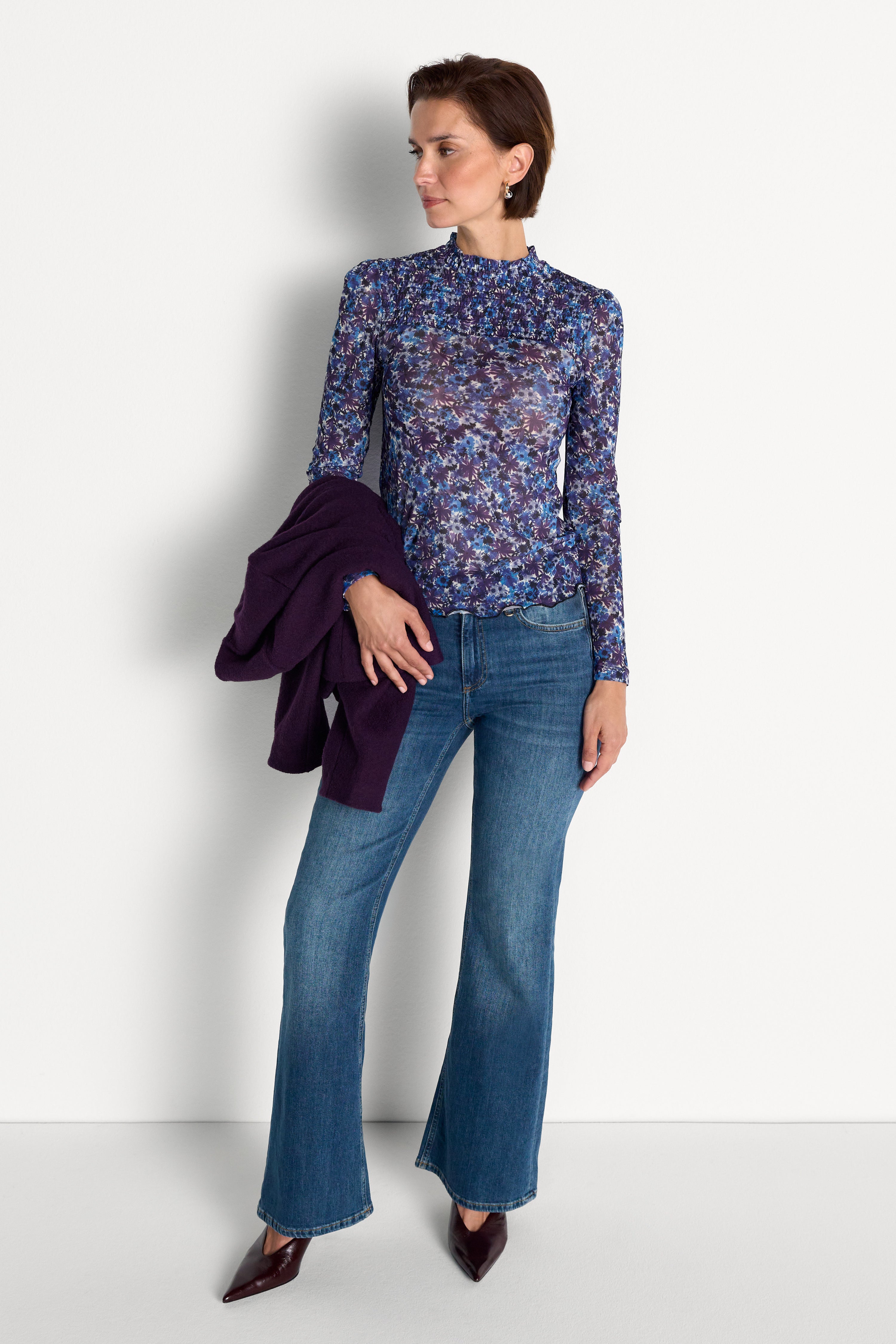 Mesh-Longsleeve mit Smokdetails-Rich & Royal