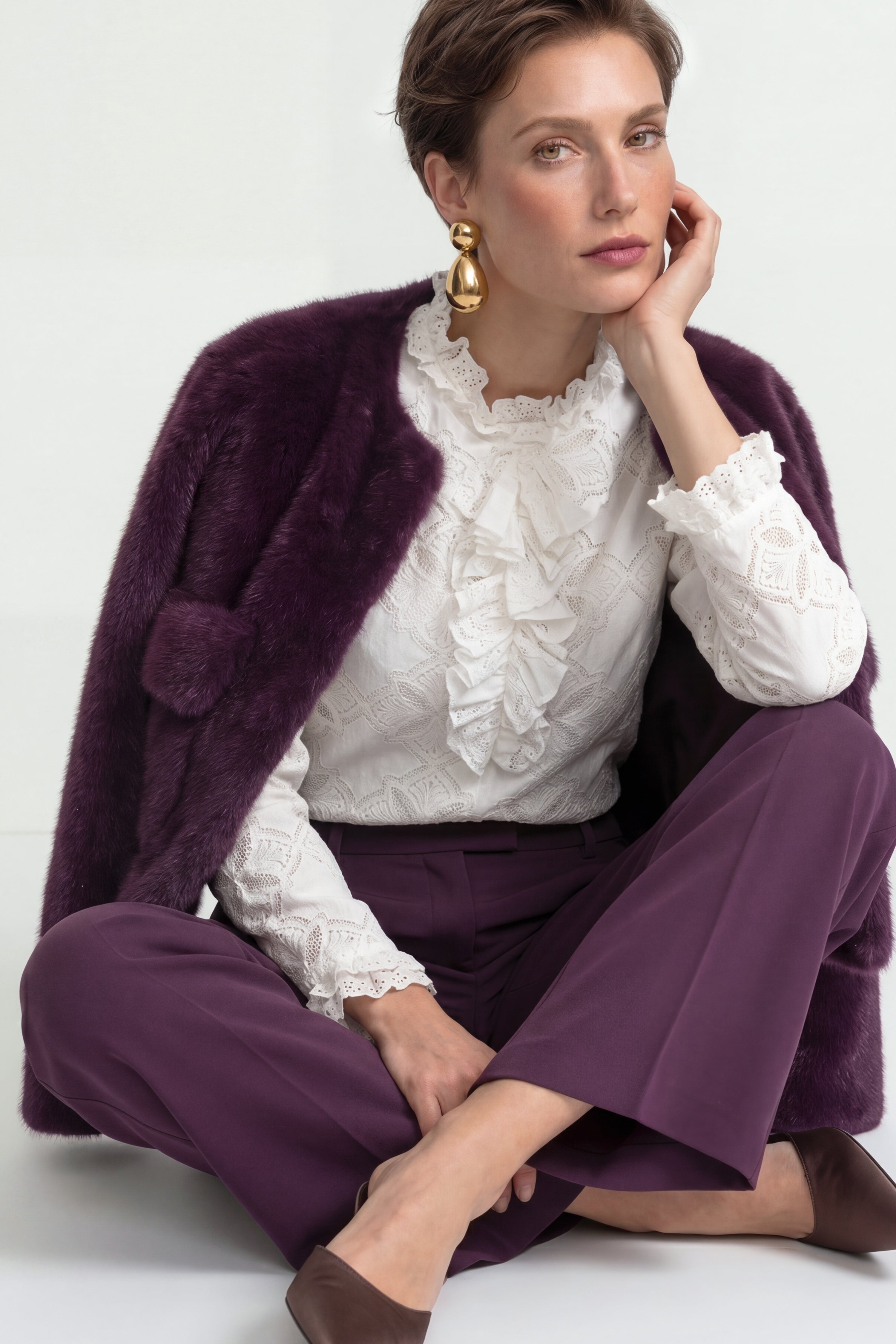 Weiße Bluse mit Volant-Rich & Royal