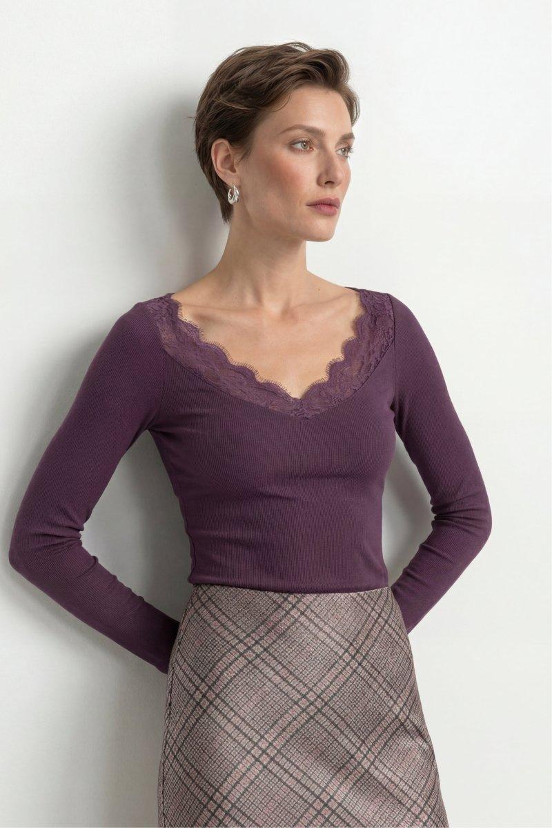 Longsleeve mit Eyelash-Spitze-Rich & Royal