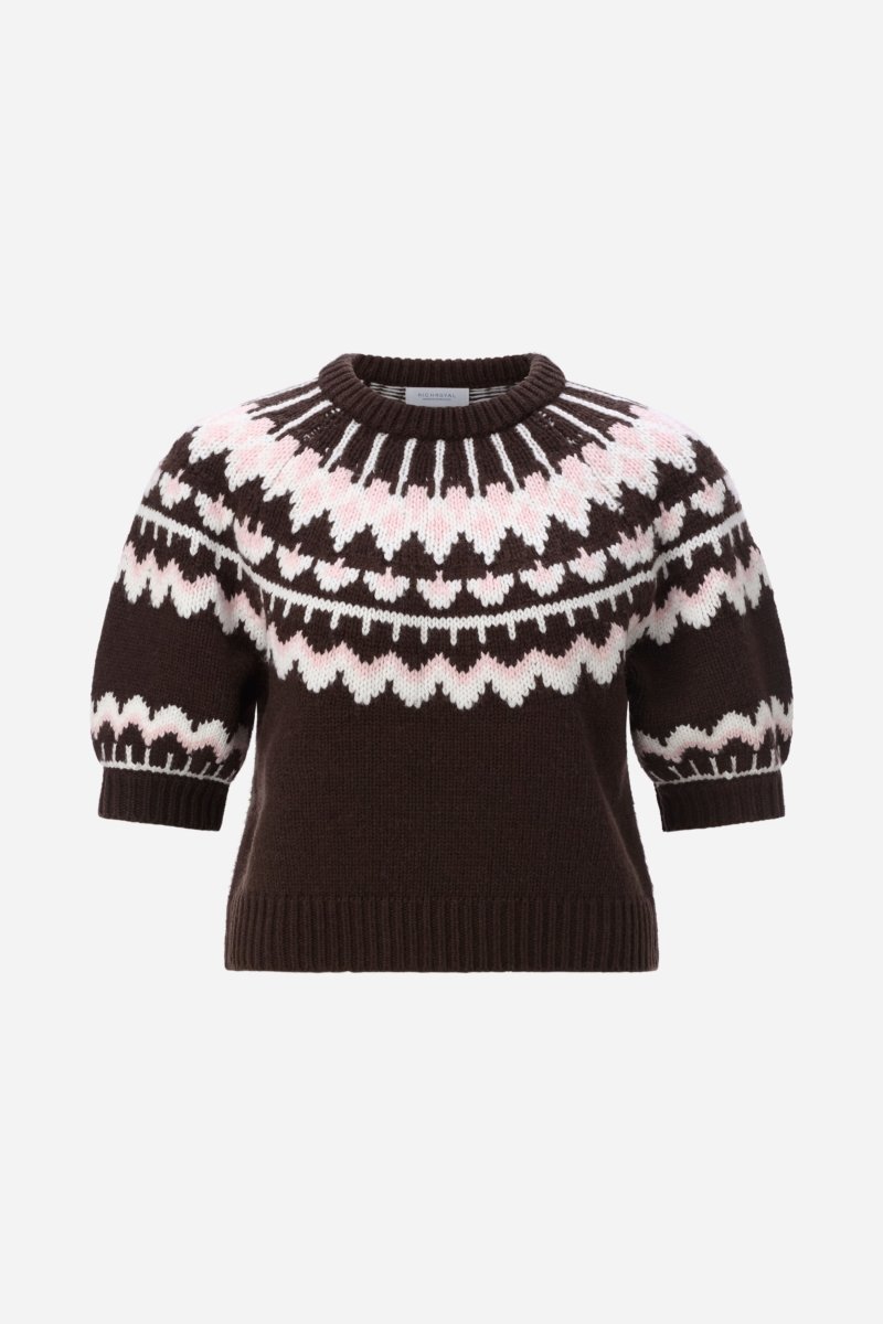 Kurzarm-Wollpullover mit Jacquardmuster-Rich & Royal